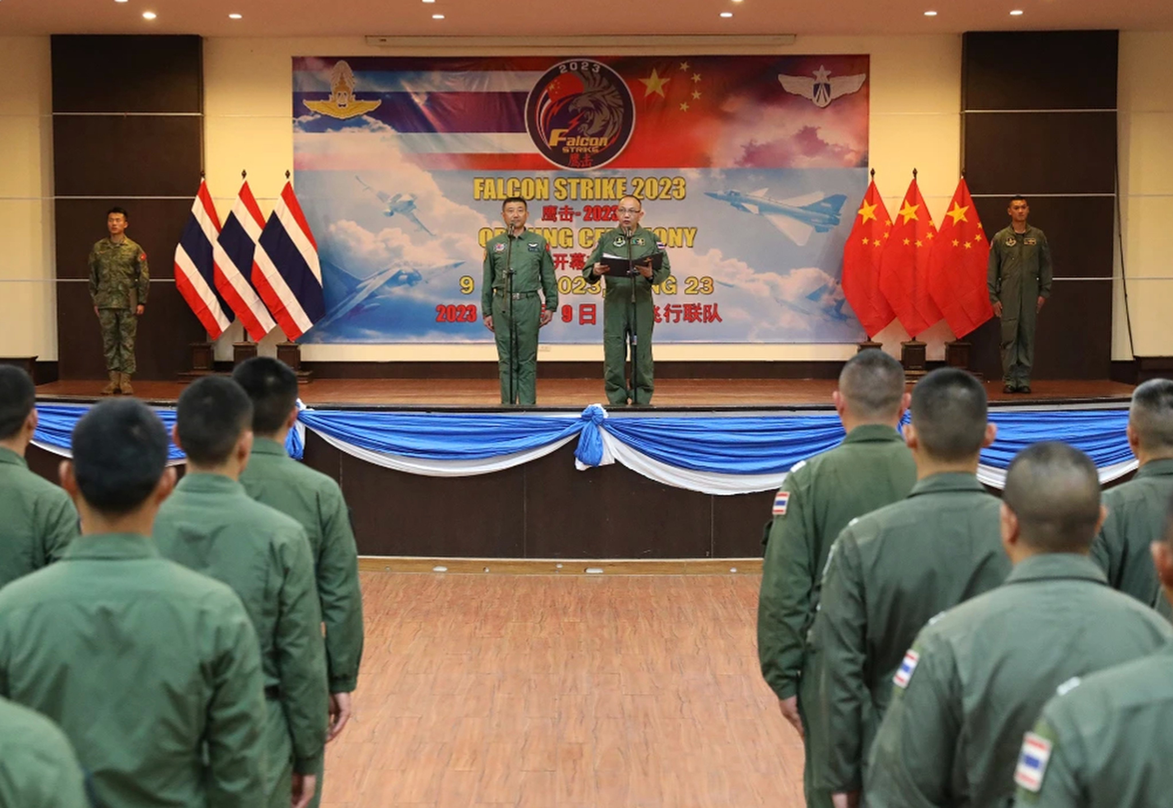 Thai and Chinese troops attend the opening ceremony of last year’s Falcon Strike exercise in Thailand in July 2023. Photo: PLA Air Force