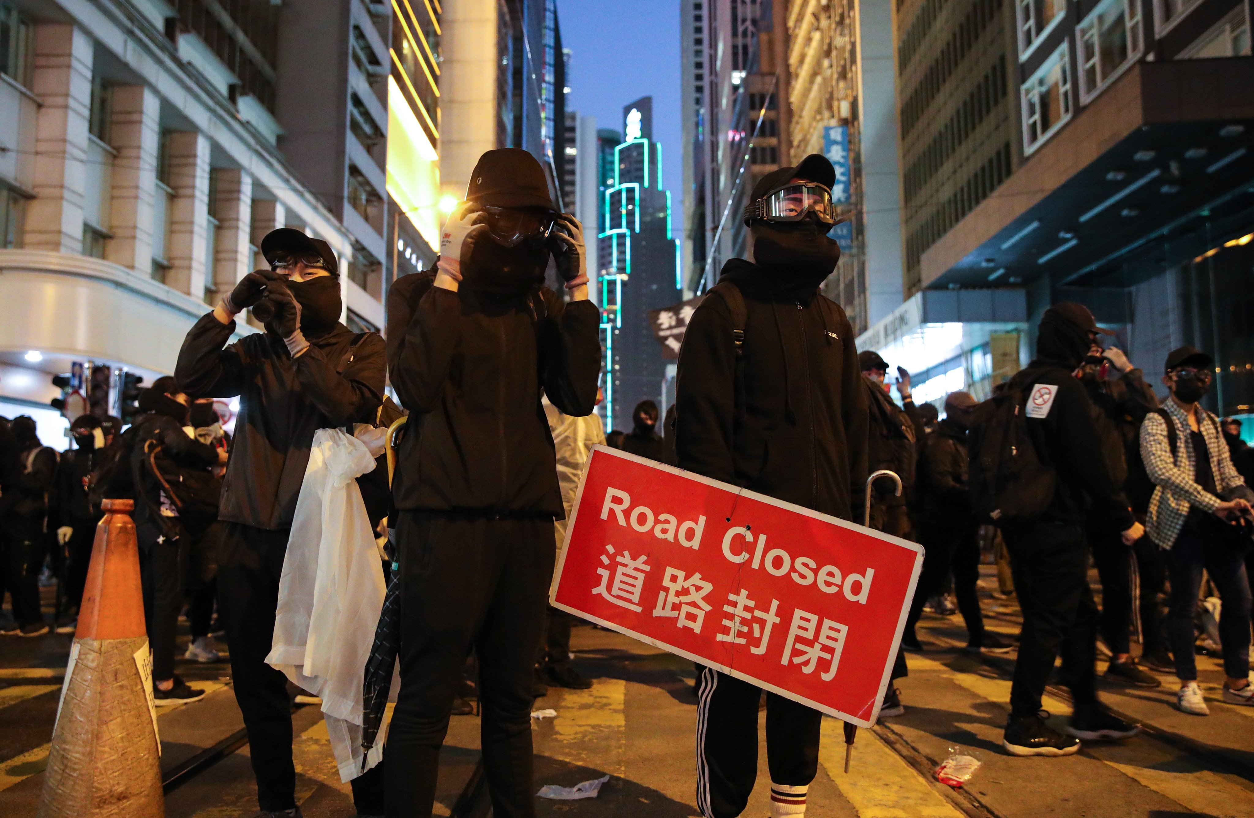 Black-clad protesters occupying a section of Des Voeux Road Central in Central on December 8, 2019. Photo: Winson Wong