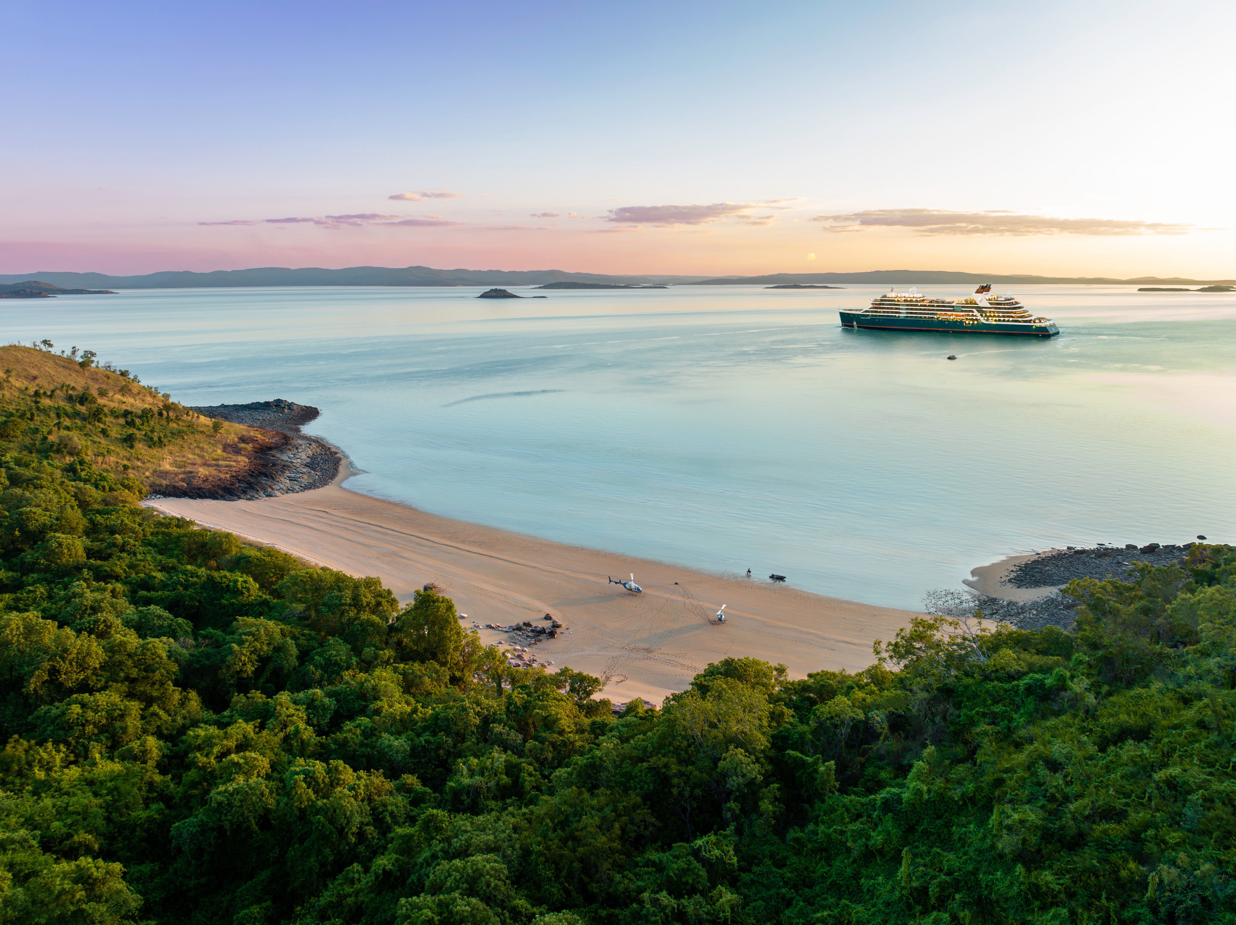 Anchored off one of the pretty beaches in the Kimberley. Photo: Seabourn