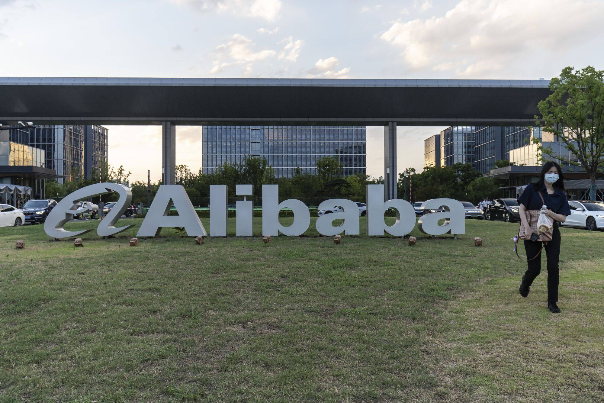 Signage at Alibaba’s headquarters in Hangzhou on August 2, 2024. Photo: Bloomberg