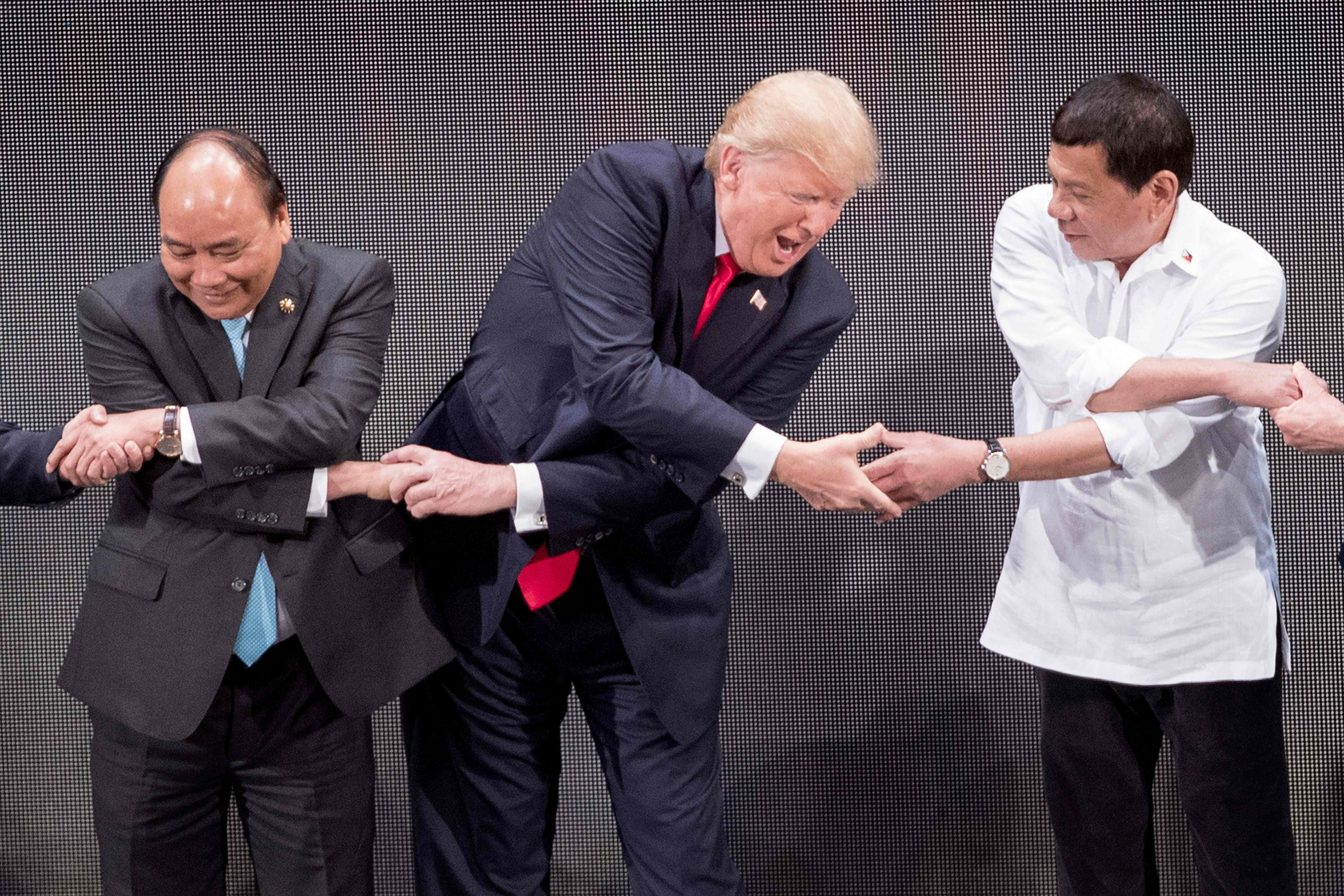 Then Vietnam’s Prime Minister Nguyen Xuan Phuc, US President Donald Trump and Philippine President Rodrigo Duterte at the Asean summit in Manila on November 13, 2017. Photo: AFP