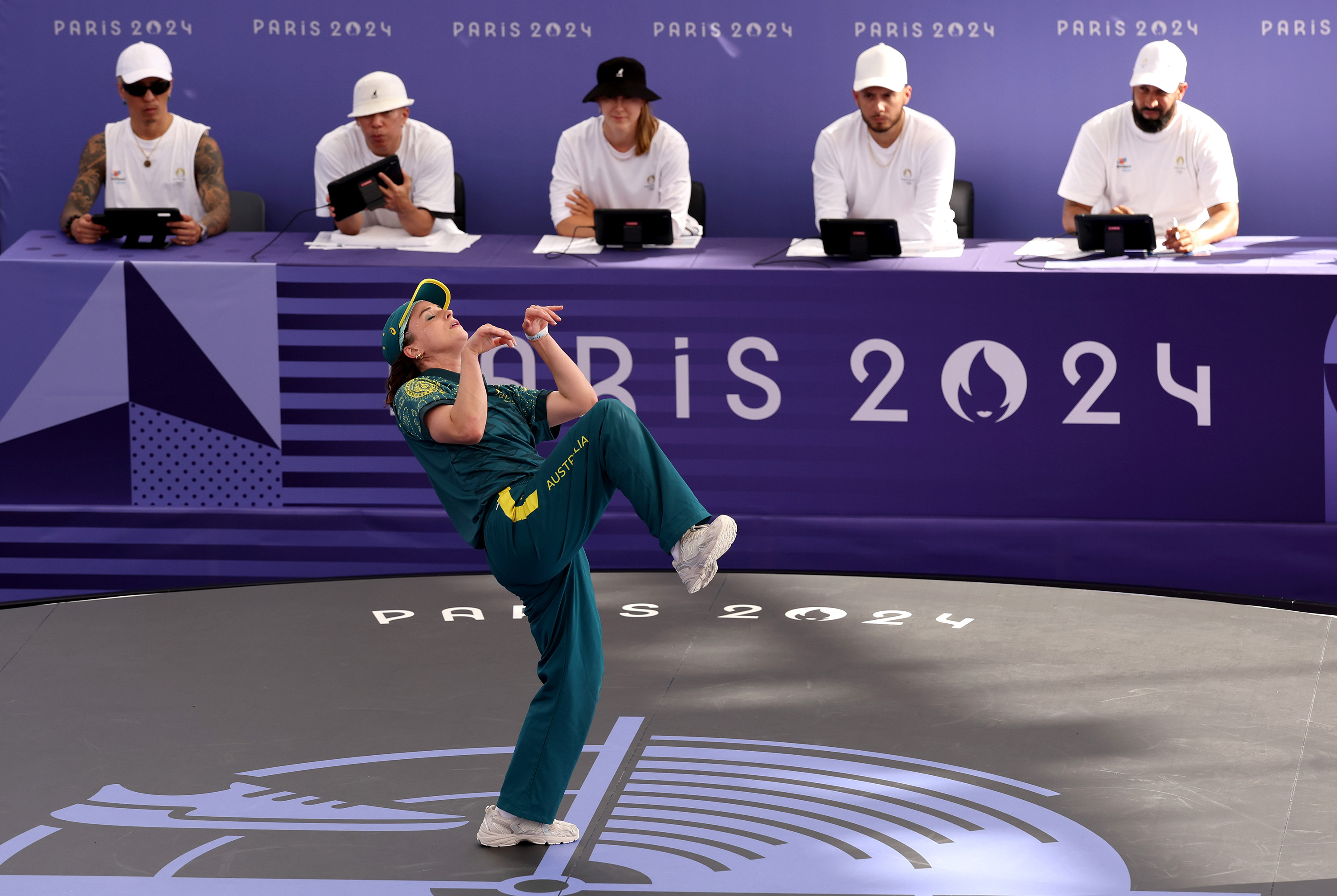 Rachael Gunn’s routine at the Olympics, which included kangaroo-mimicking moves in an Australia-logoed tracksuit, has been parodied worldwide. Photo: TNS