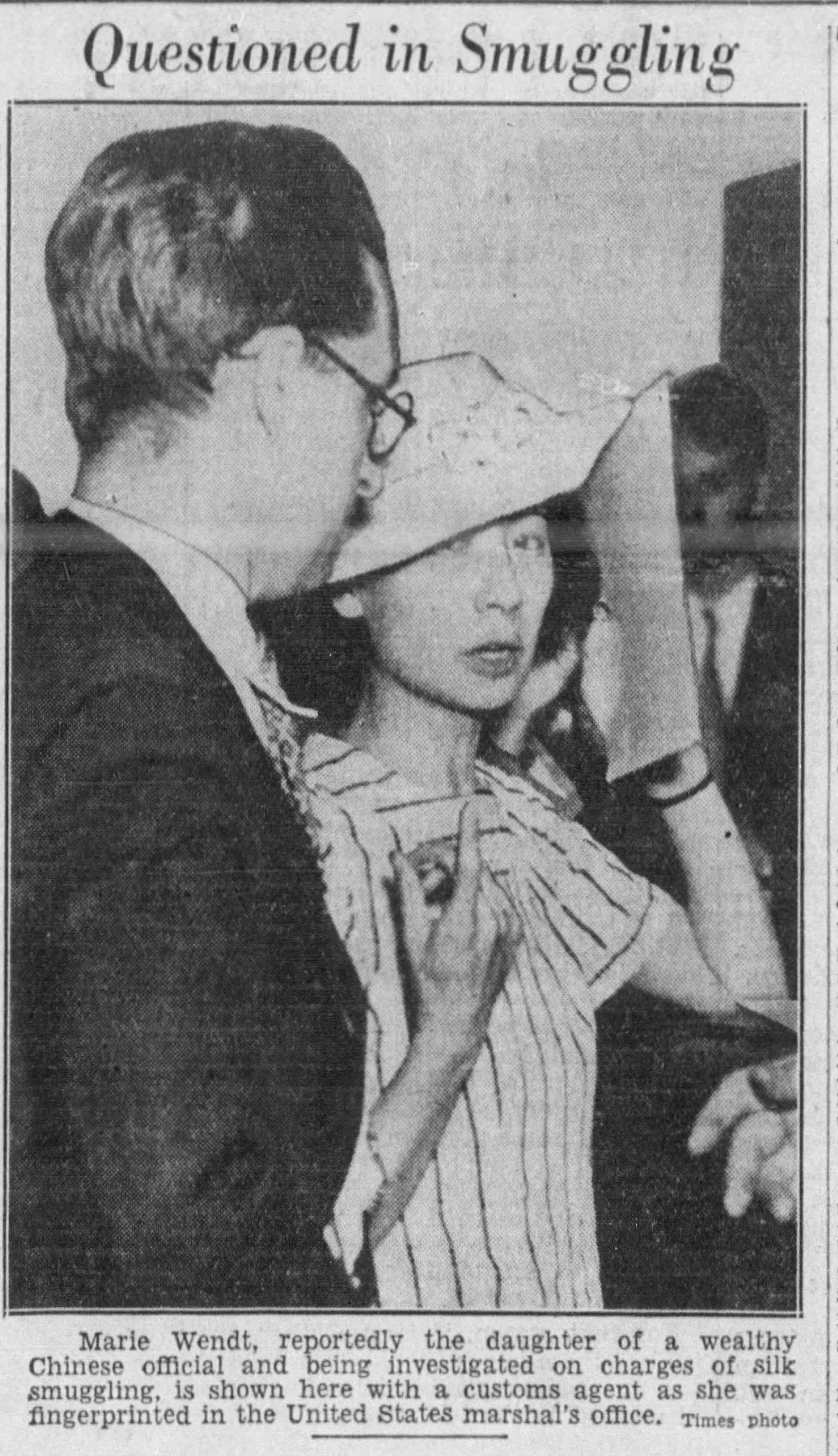 A newspaper clipping in the Los Angeles Times reports the arrest of Maria Wendt in connection with 25kg of heroin seized in a US port in 1937. Photo: Handout