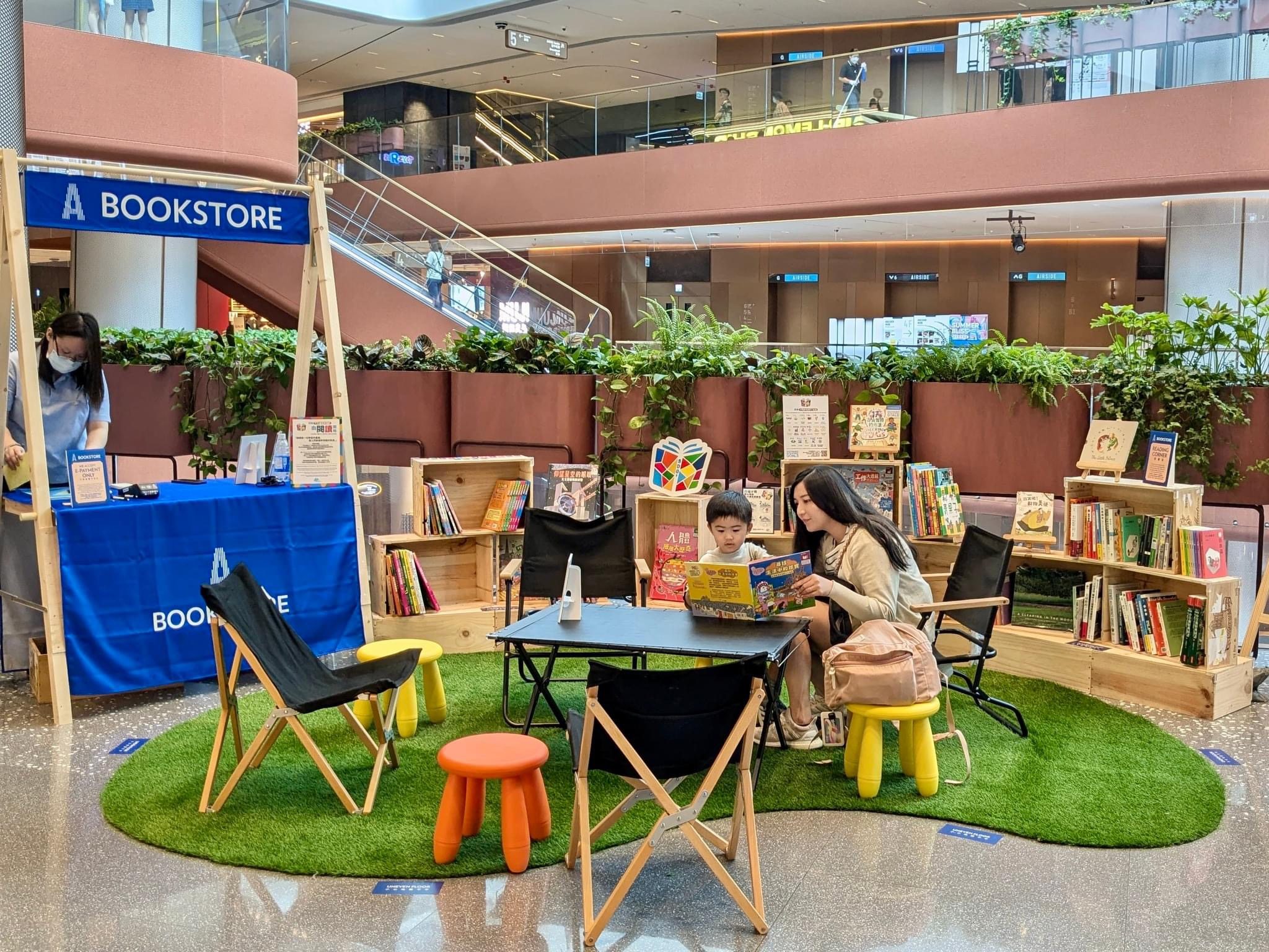 The reading corner at Airside in Kai Tak.  Whether you are a fan of storytelling and reading books,  tea, artistic wood and glass designs, or unique jewellery, we have five must-shop events for you and your family in Hong Kong this weekend. Photo: Airside
