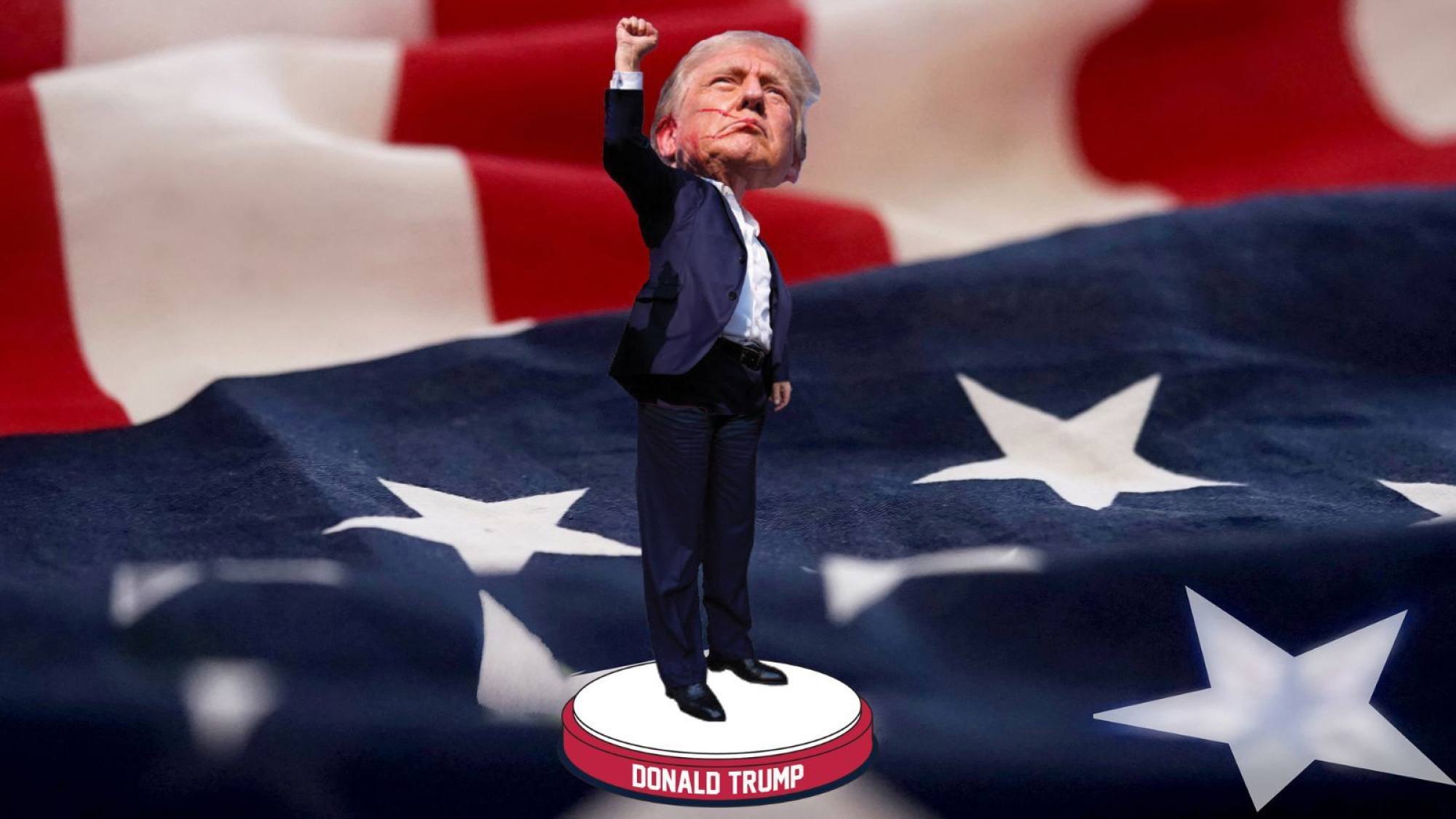 This concept art shows plans for a bobblehead of Trump reacting after his ear was injured in an assassination attempt. Photo: National Bobblehead Hall of Fame and Museum