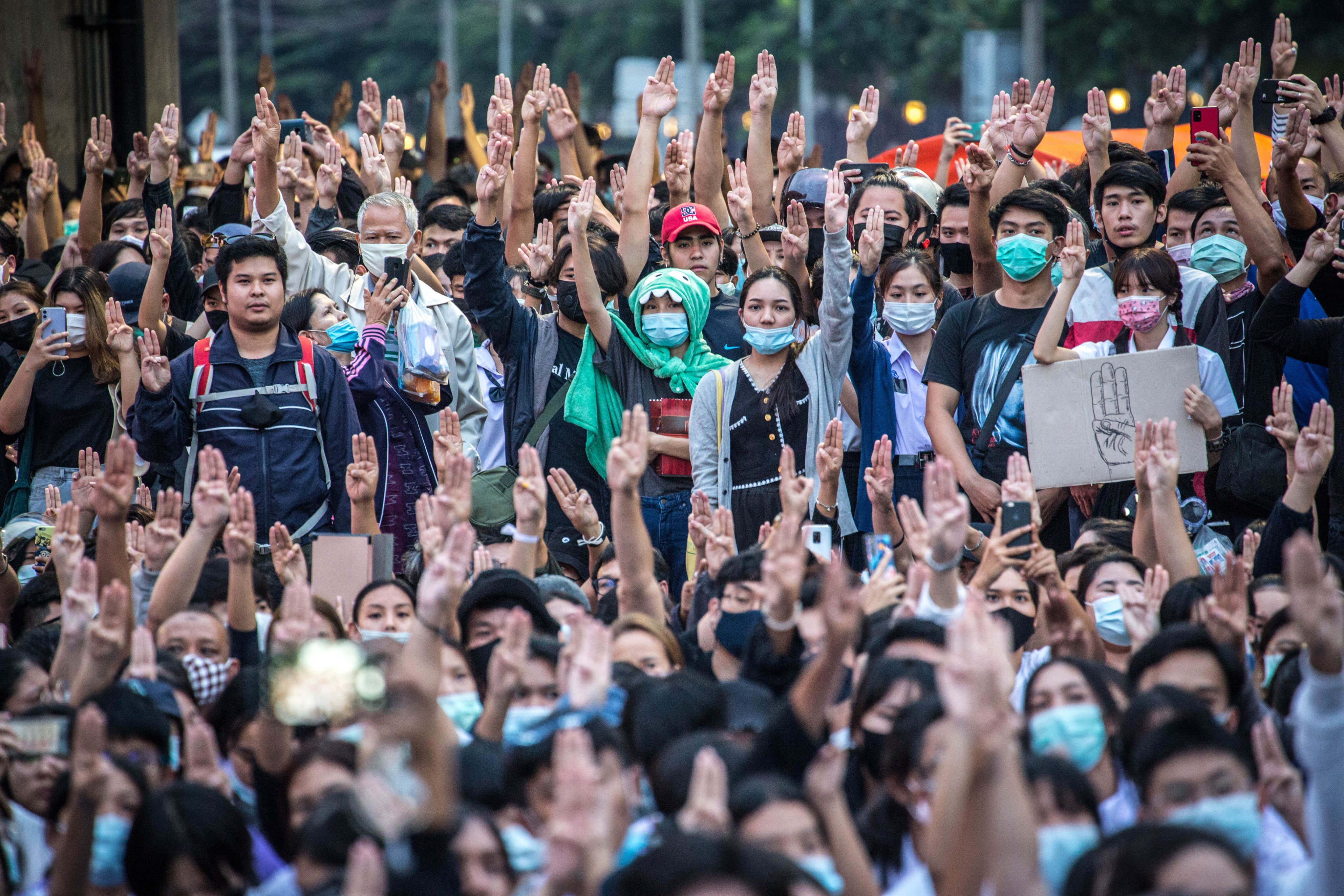 Pro-democracy protesters during in 2020 demanding the resignation of Thailand’s then-Prime Minister Prayuth Chan-o-cha. Photo: dpa