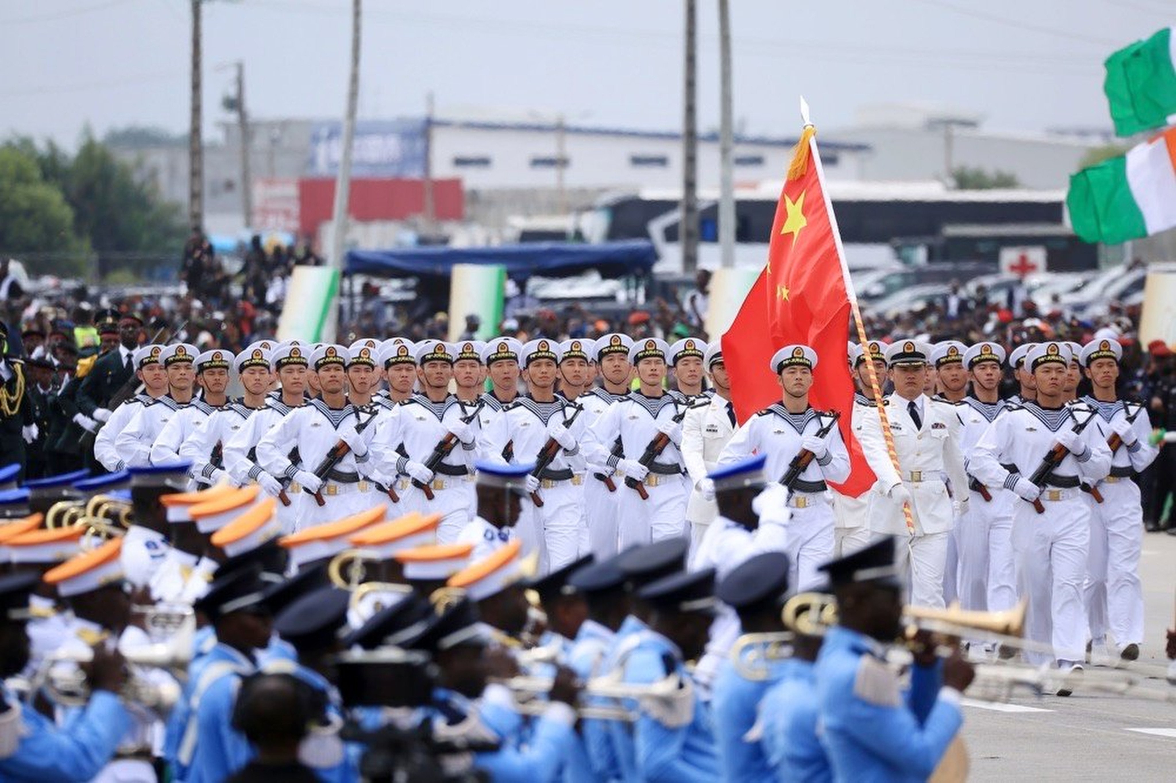 Chinese troops stationed at China’s only overseas base in Djibouti take part in Ivory Coast’s 64th anniversary of independence celebrations. Photo: Facebook/Chinese Embassy, Ivory Coast