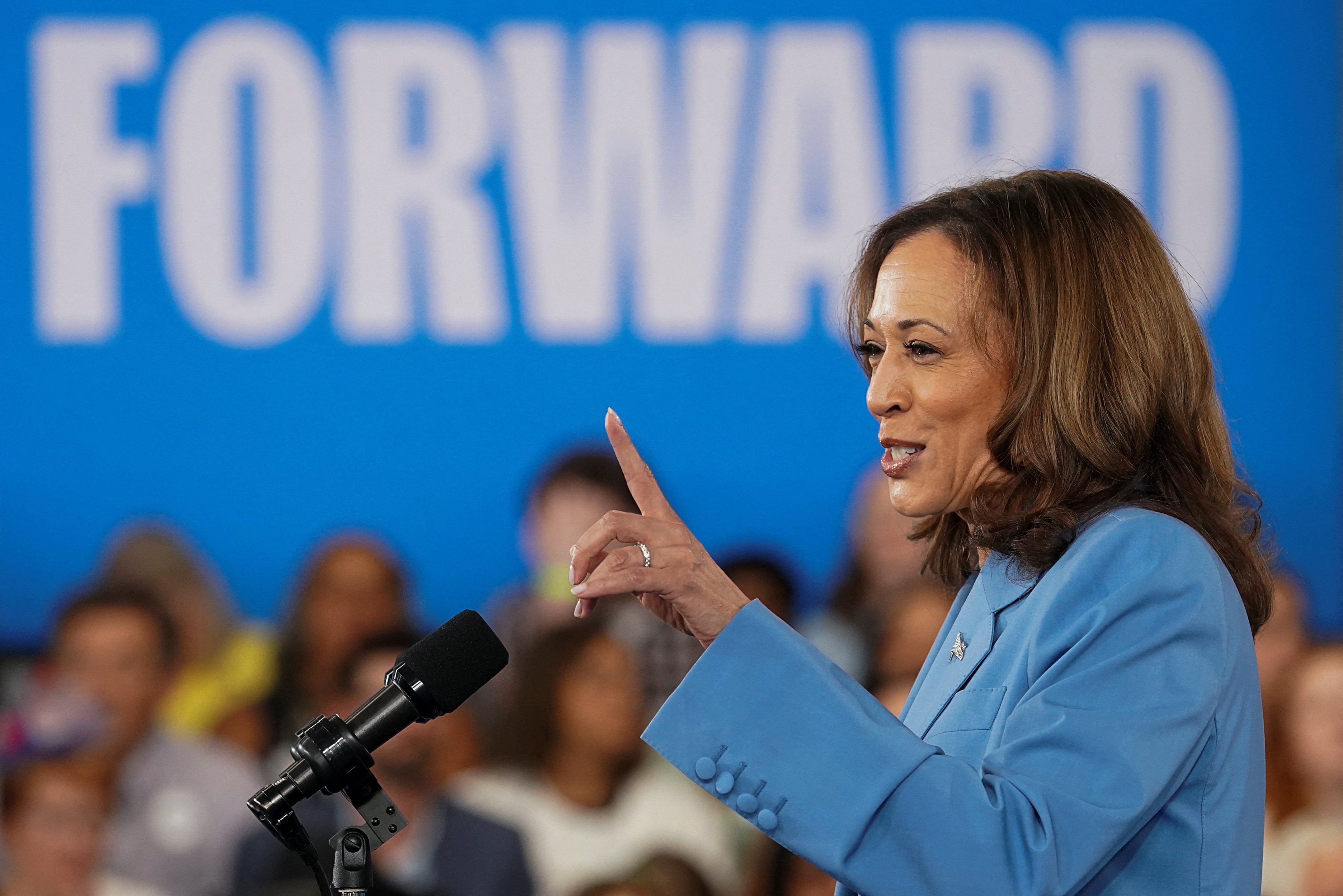 US Vice-President Kamala Harris, the Democratic presidential candidate, speaks at a campaign rally in Raleigh, North Carolina, on Friday. Photo: Reuters