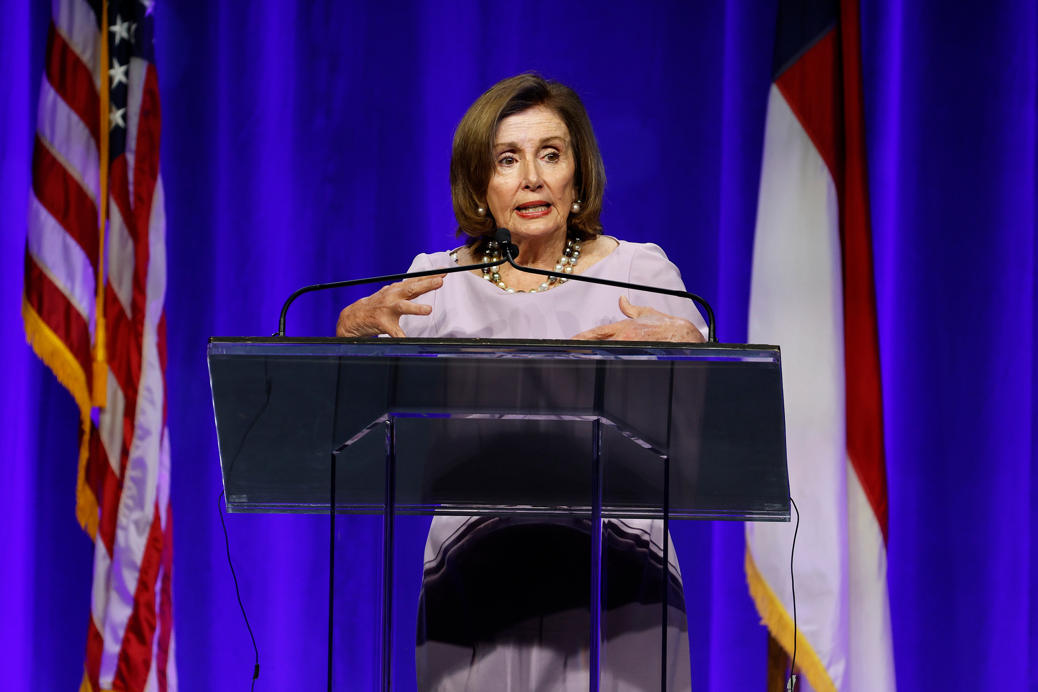 Democratic Speaker Emerita Nancy Pelosi speaks at the North Carolina Democratic Unity Dinner fundraiser in Raleigh, North Caroline on July 20, 2024. Photo: AP