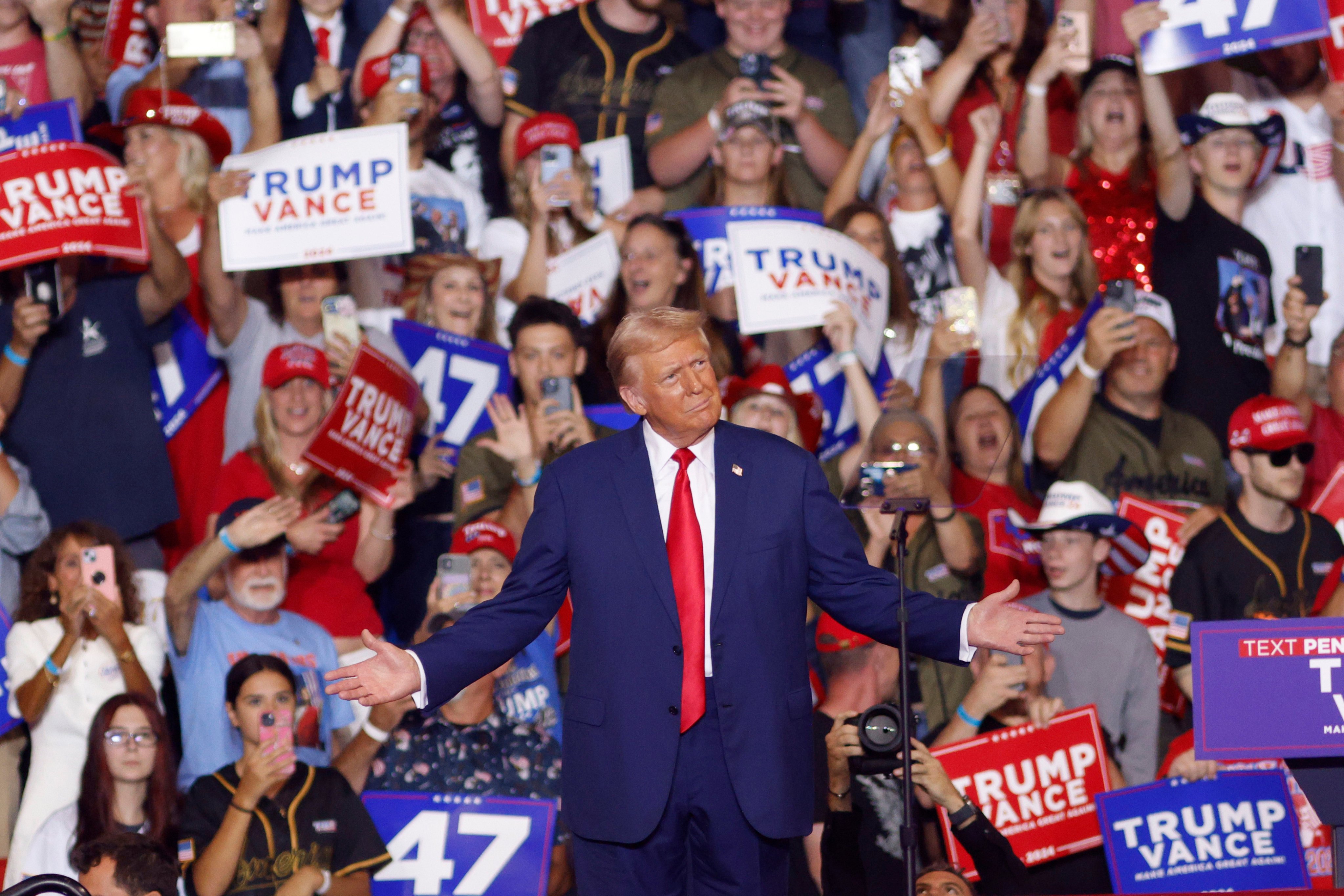 Republican presidential nominee and former President Donald Trump at a campaign rally in Wilkes-Barre, Pennsylvania, on August 17. Photo: AP