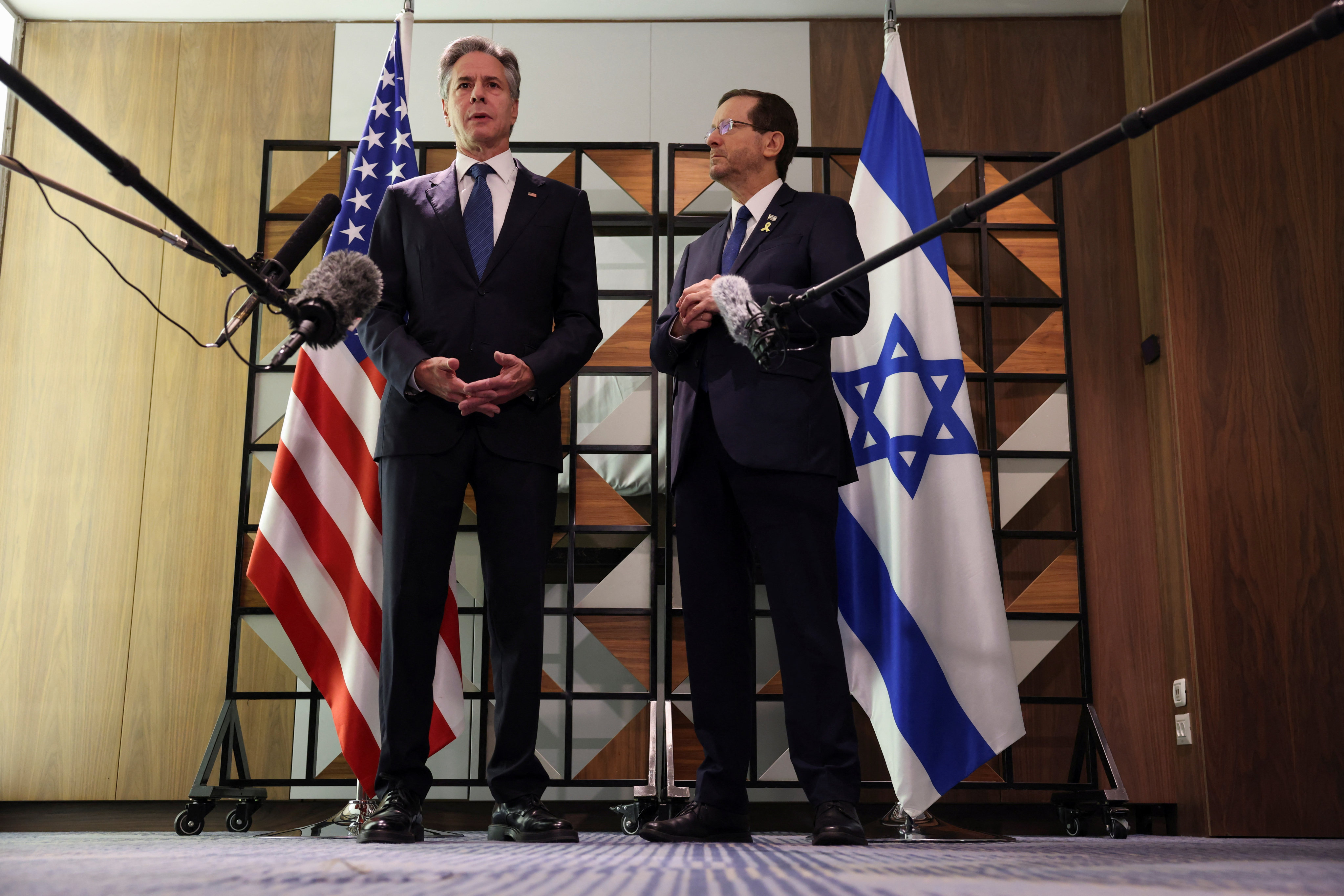 US Secretary of State Blinken meets with Israel’s President Isaac Herzog in Tel Aviv on Monday. Photo: Reuters