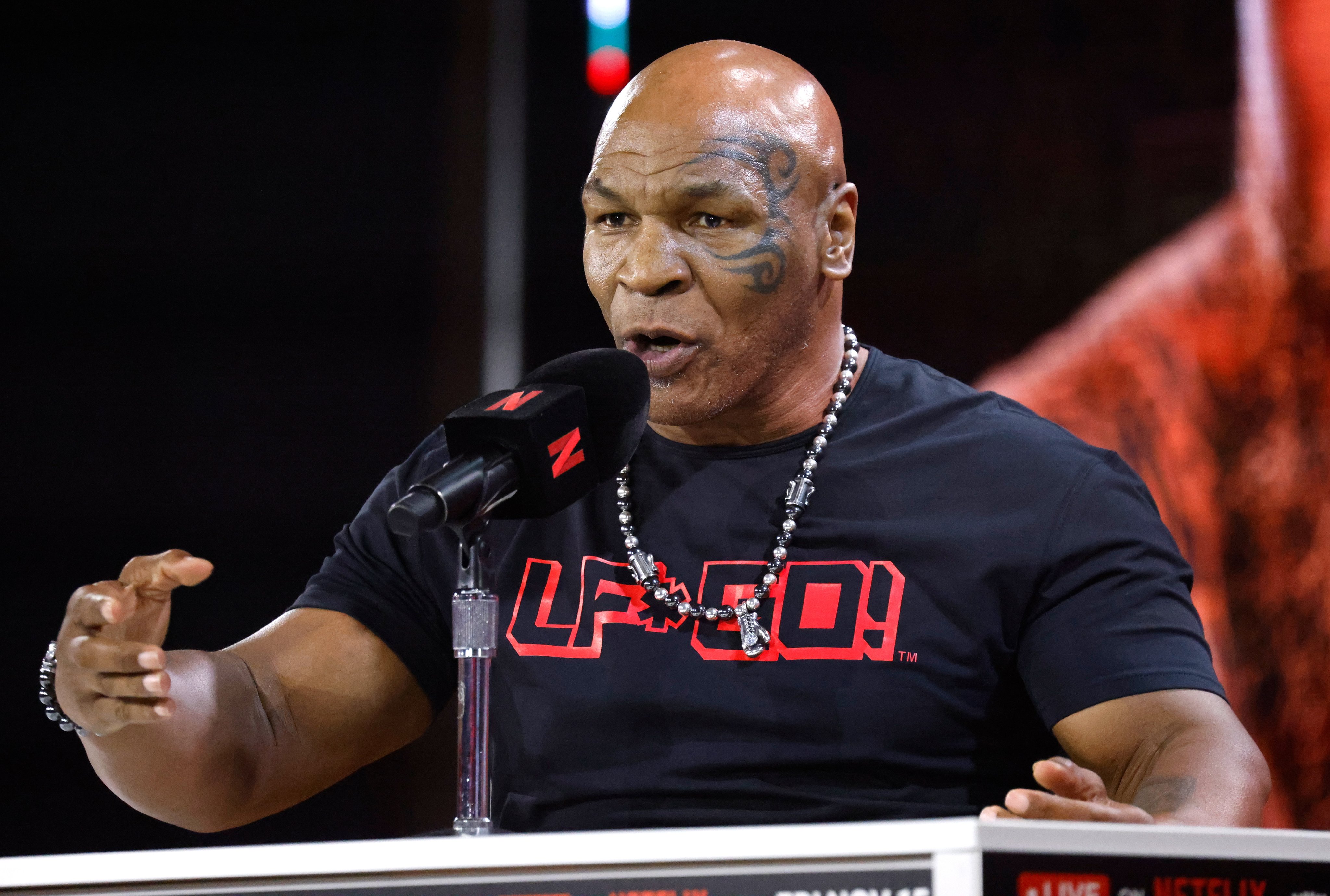 Former heavyweight boxing champion Mike Tyson, 58, told a pre-fight press conference that he had resumed training for the bout and was feeling fine. Photo: EPA-EFE