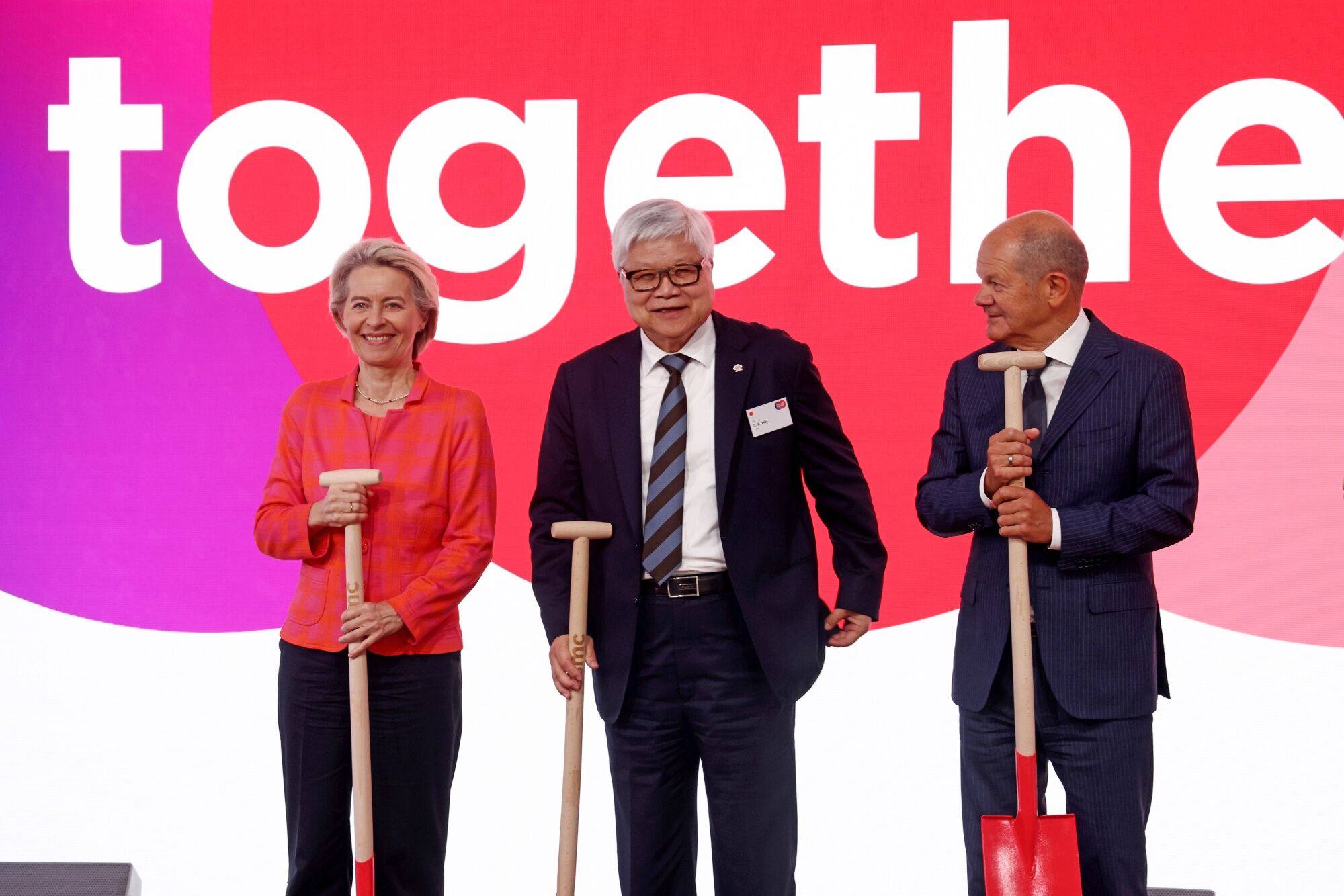 European Commission president Ursula von der Leyen (left), Taiwan Semiconductor Manufacturing Co chief executive C C Wei and German Chancellor Olaf Scholz at the groundbreaking ceremony for the new European Semiconductor Manufacturing Co plant in Dresden, Germany, on August 20, 2024. Photo: Bloomberg