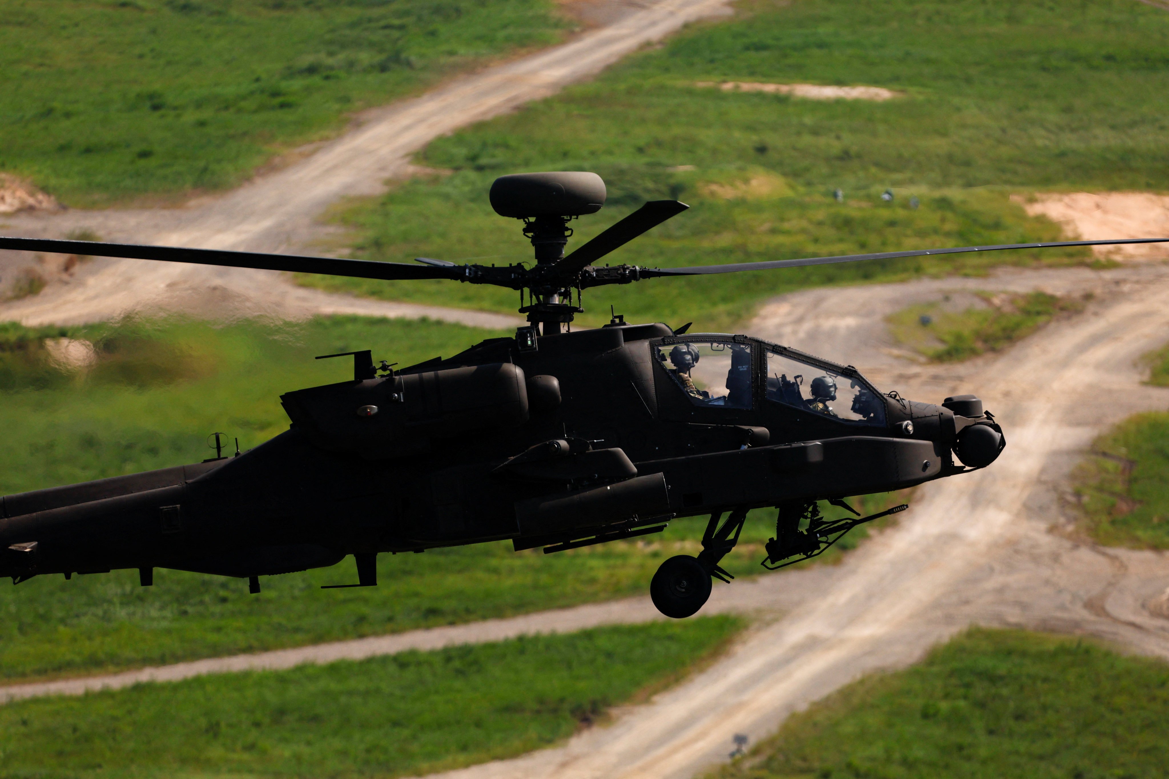 An AH-64 Apache helicopter during a live-fire drill in Pocheon, South Korea on Wednesday. Photo: Reuters