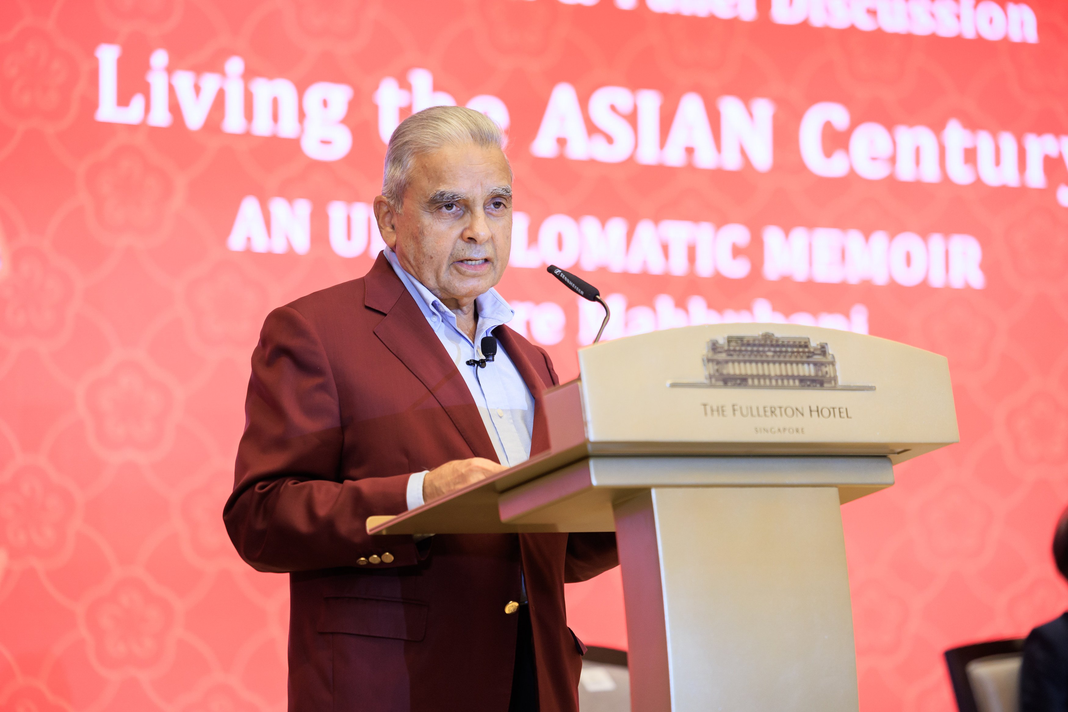 Kishore Mahbubani speaks at the launch of his memoir “Living the Asian Century: An Undiplomatic Memoir” at the Fullerton Hotel in Singapore. Photo: NUS Lee Kuan Yew School of Public Policy