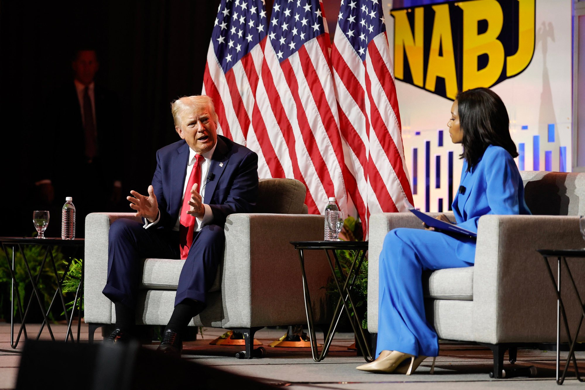 Republican presidential nominee Donald Trump answering a question at the National Association of Black Journalists convention in Chicago on July 31. Photo: AFP/Getty Images/TNS