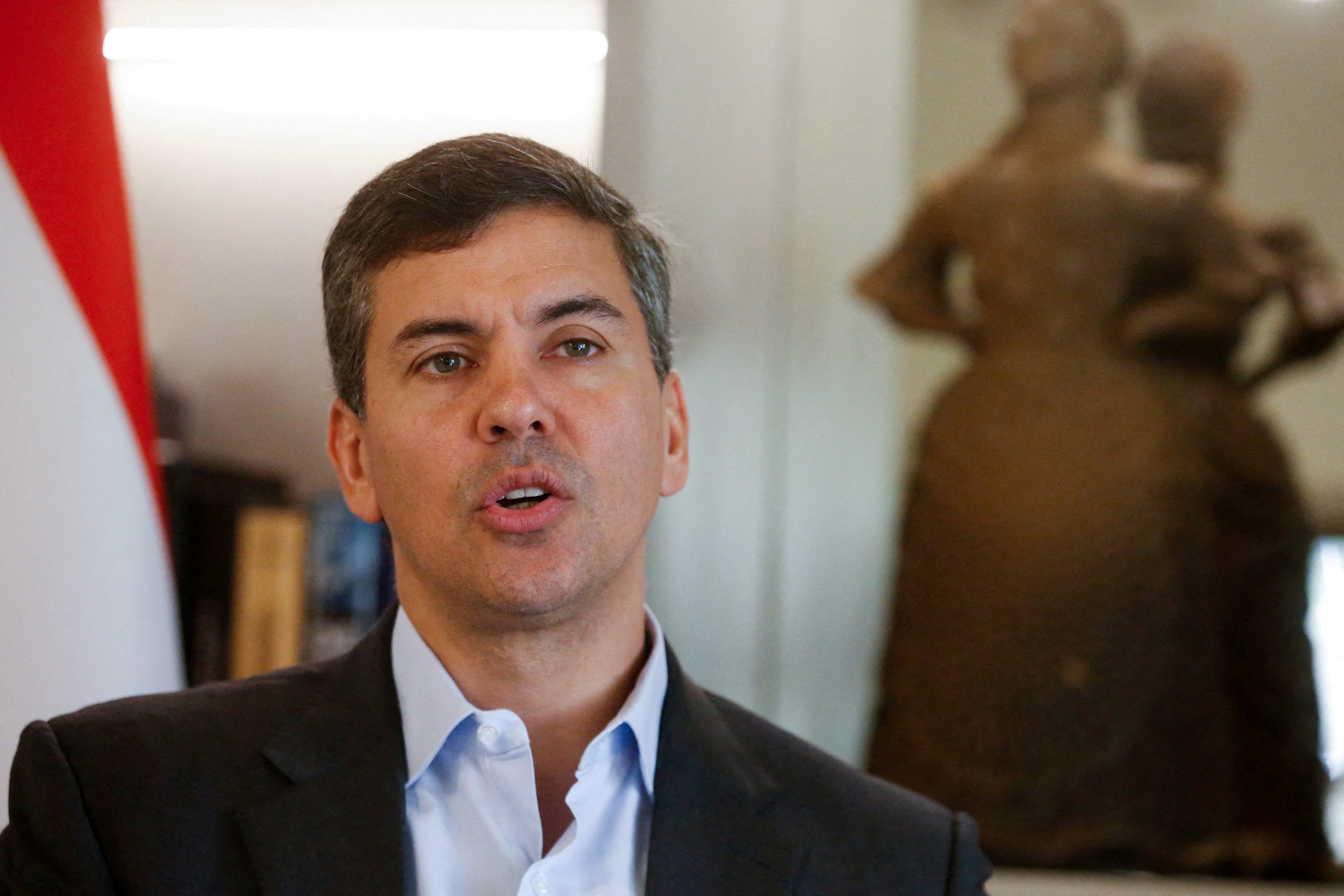 Paraguay’s President Santiago Pena speaks during an interview in Asuncion, Paraguay, on Wednesday. Photo: Reuters