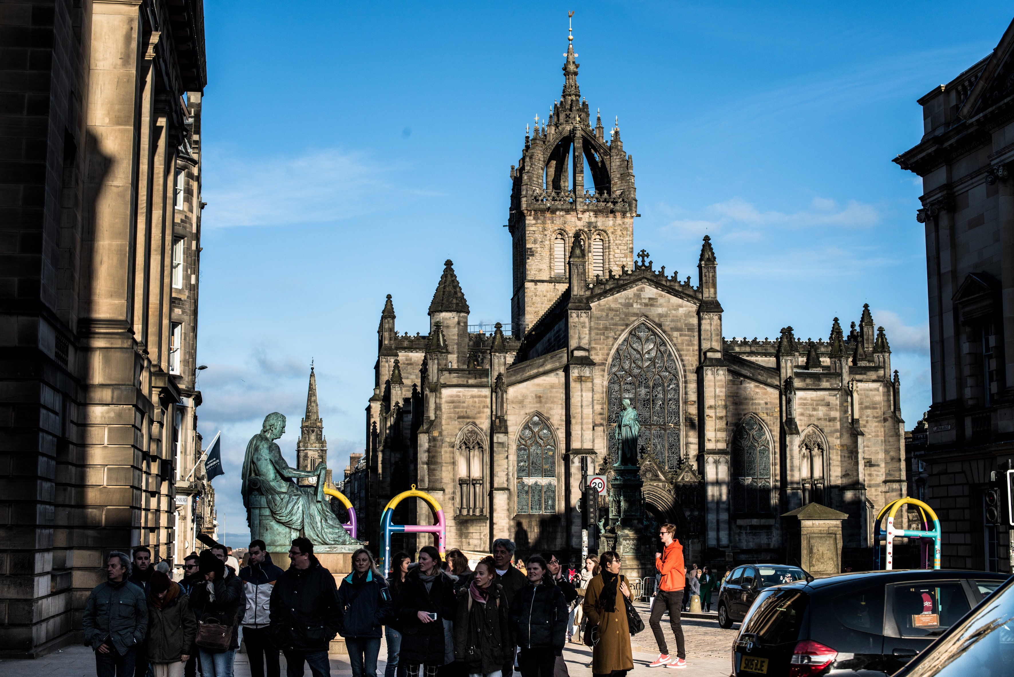 People gather outside St. Giles Cathedral in Edinburgh. Photo: Getty Images