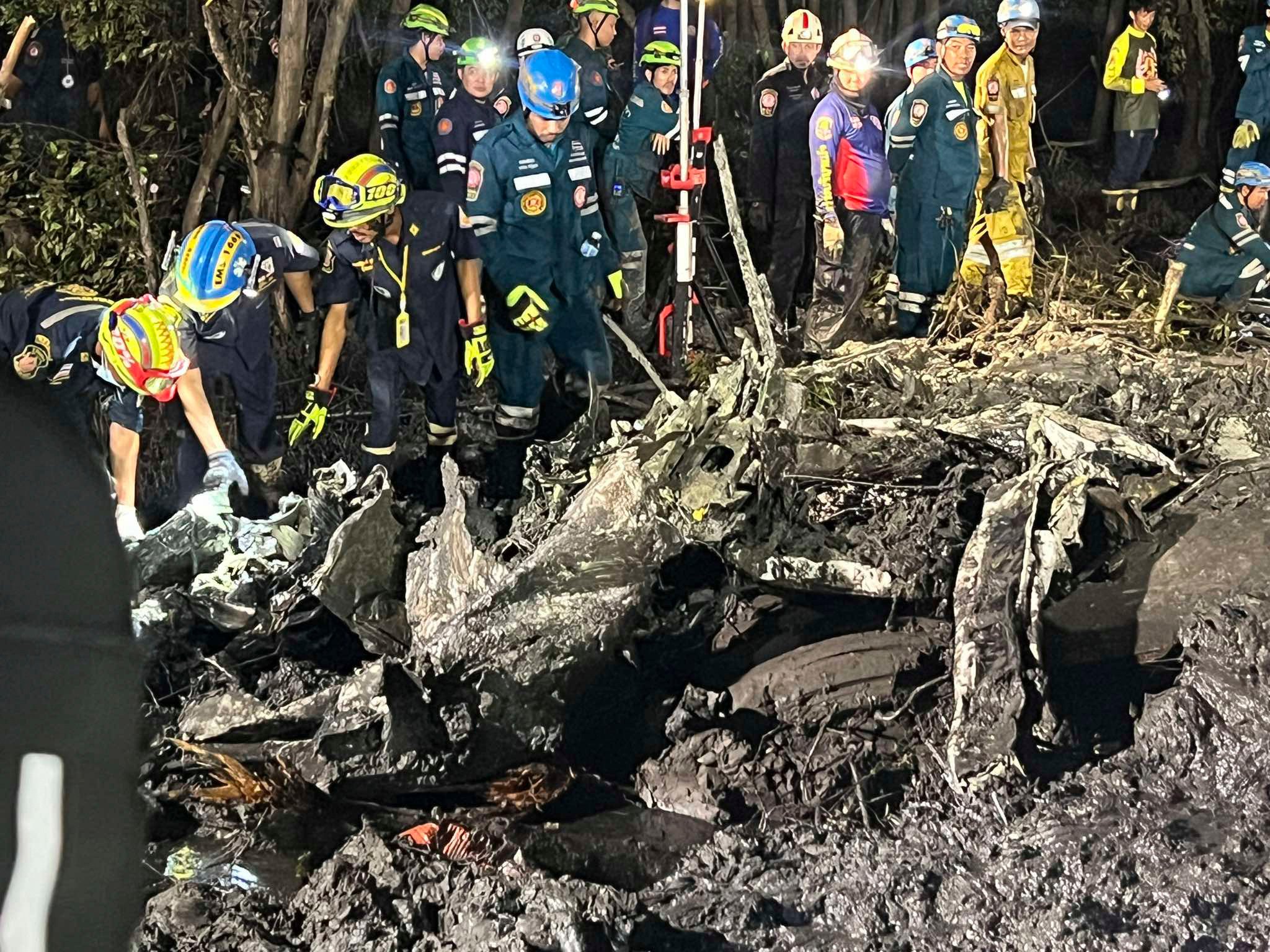 Rescuers have found body parts at the crash site in a mangrove swamp in Chachoengsao. Photo: AP