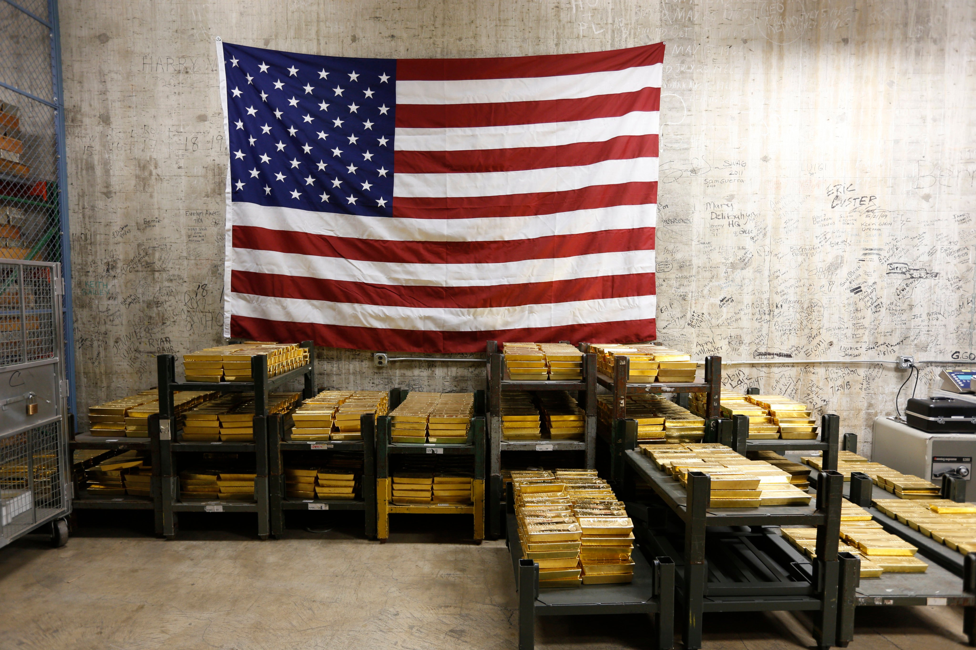 Gold bars are stacked in a vault at the US Mint in West Point, New York. Central banks in several emerging economies have stepped up their purchases of gold in recent years in an attempt to mitigate the effects of US geoeconomic decision-making. Photo: AP