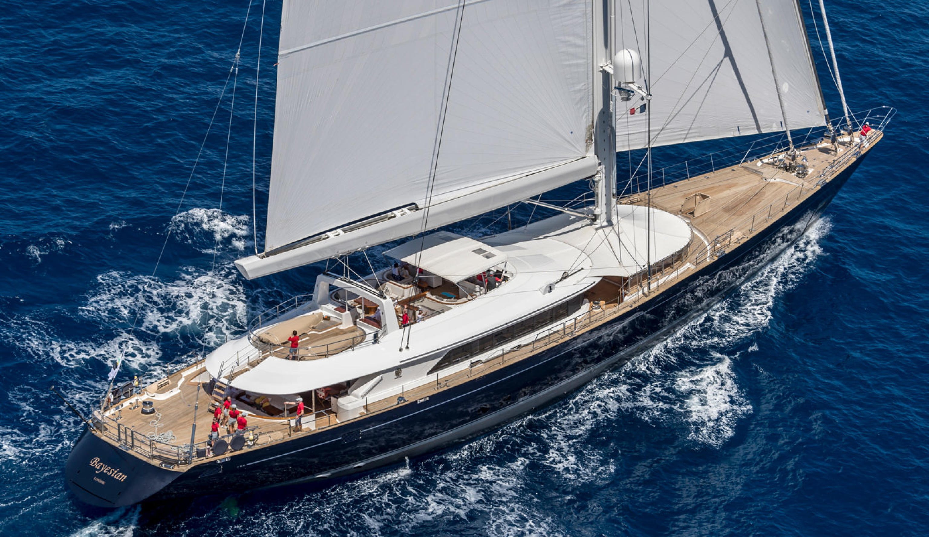 The Bayesian sailing boat is seen in Palermo, Sicily, Italy. Photo: EPA-EFE/Perini Navi Press Office