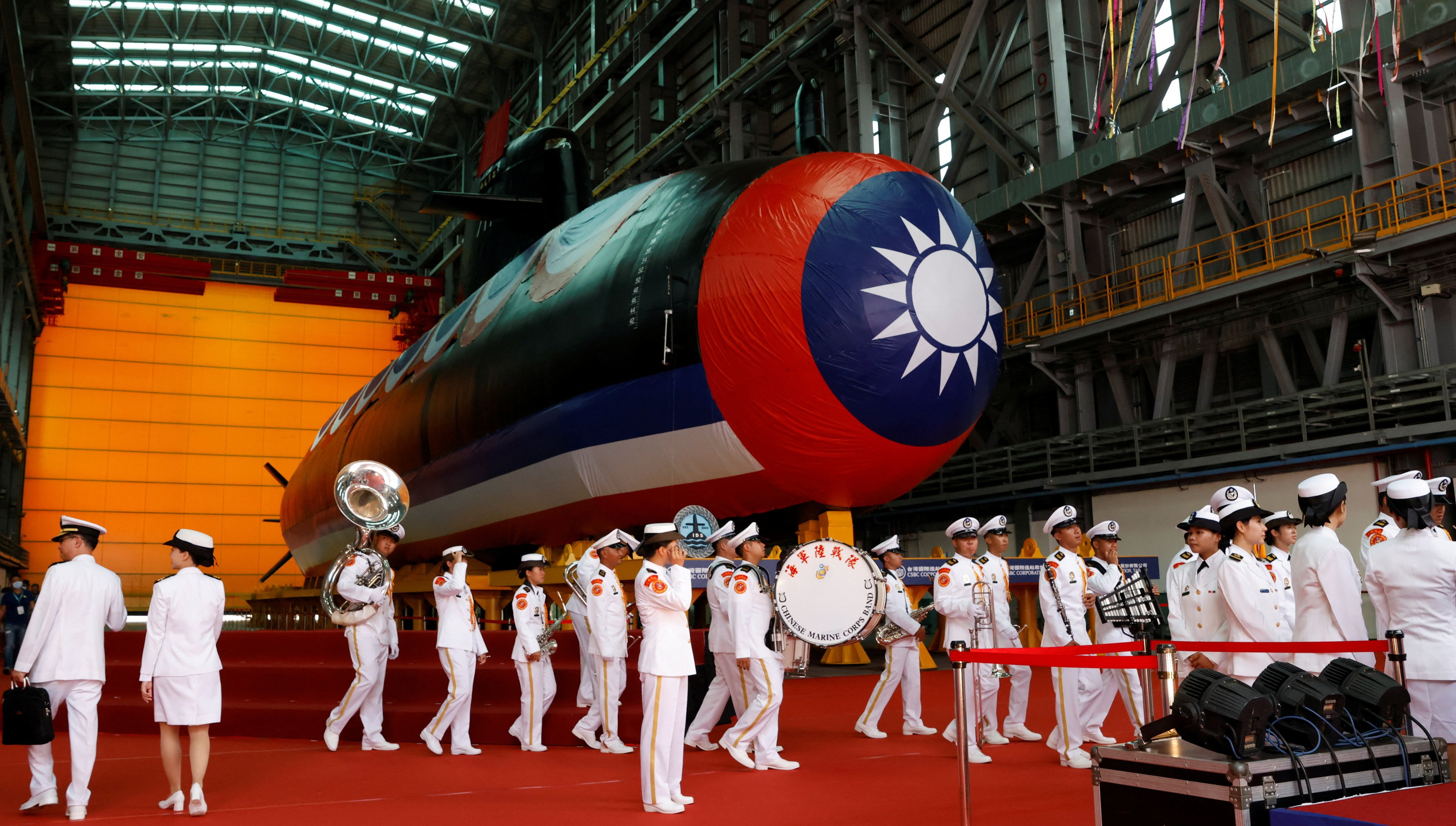 Taiwan has approved funding for another seven submarines to be based on this prototype, the Hai Kun, which was unveiled in September 2023. Photo: Reuters