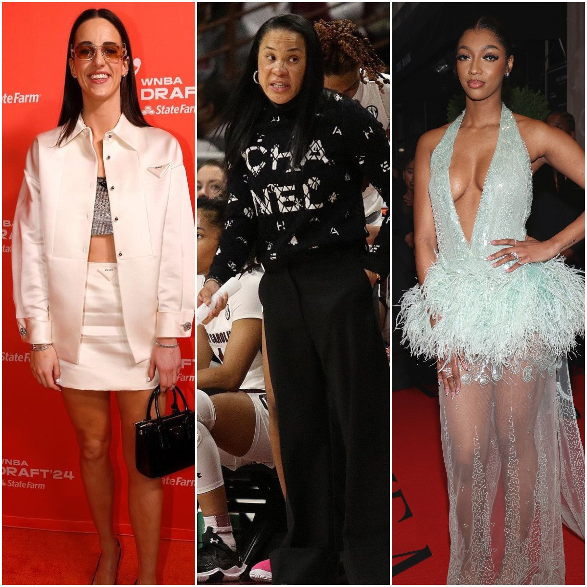 (From left) The WNBA’s Caitlin Clark, Dawn Staley and Angel Reese are making an impact on the fashion world as well as the basketball cour. Photos: @justjared/Instagram, @gqsports/Instagram, AP