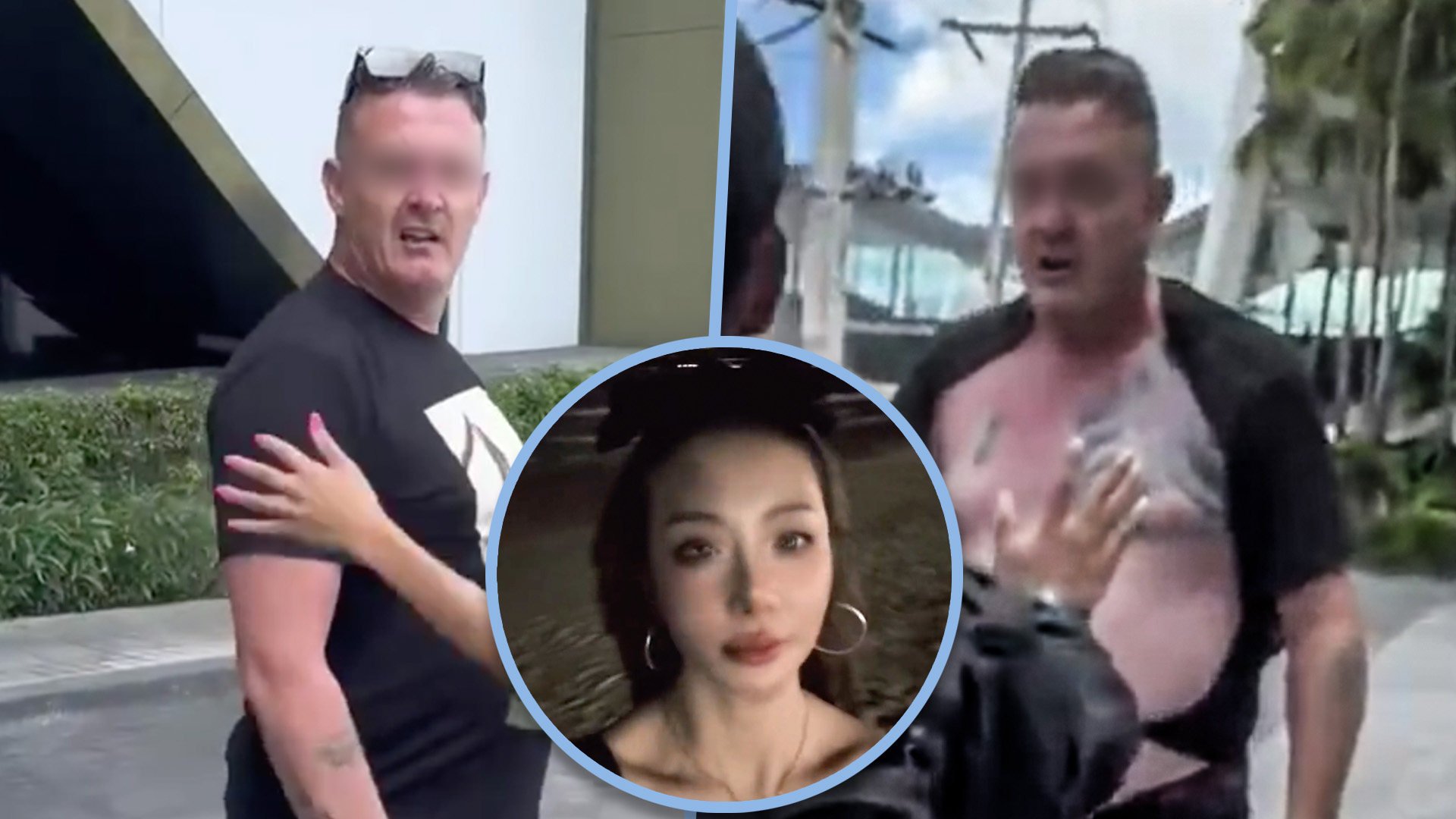 A burly Caucasian man got more than he bargained for when he bumped into and verbally abused a 70-year-old Chinese woman and her kick-boxing daughter in Thailand. Photo: SCMP composite/Douyin/Toutiao