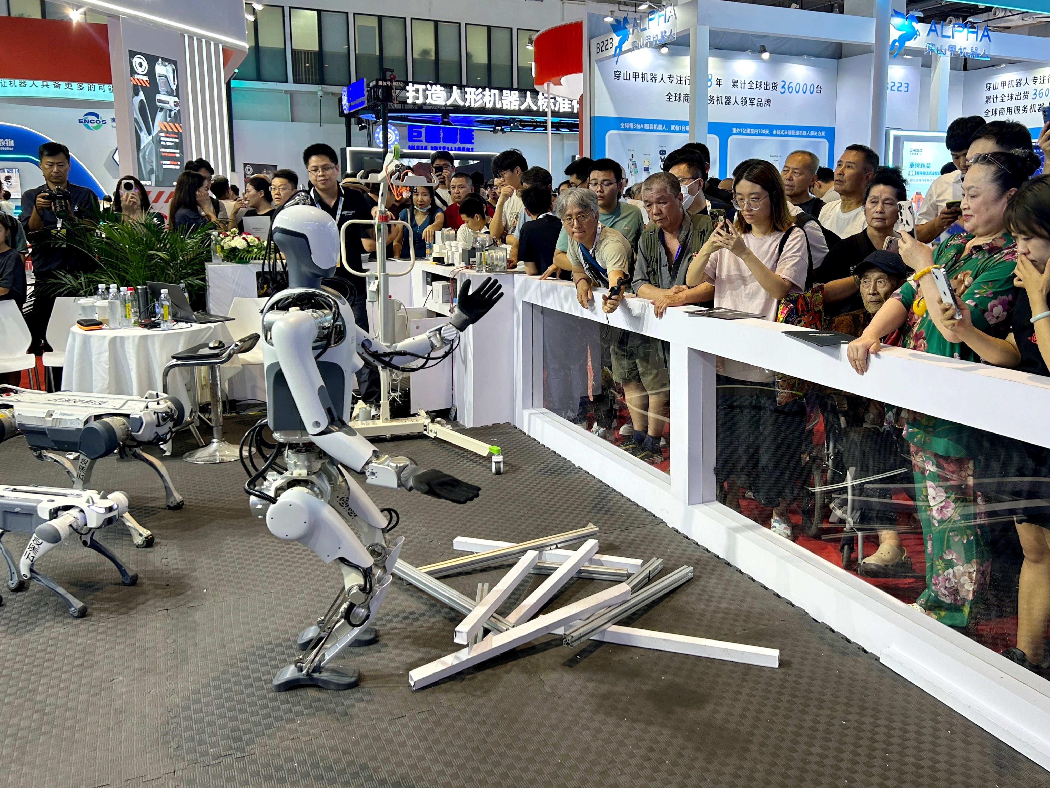 Hangzhou-based Deep Robotics debuts its bipedal humanoid robot Dr.01 at the World Robotics Conference, taking place from August 21 to 25 in Beijing. Photo: Handout