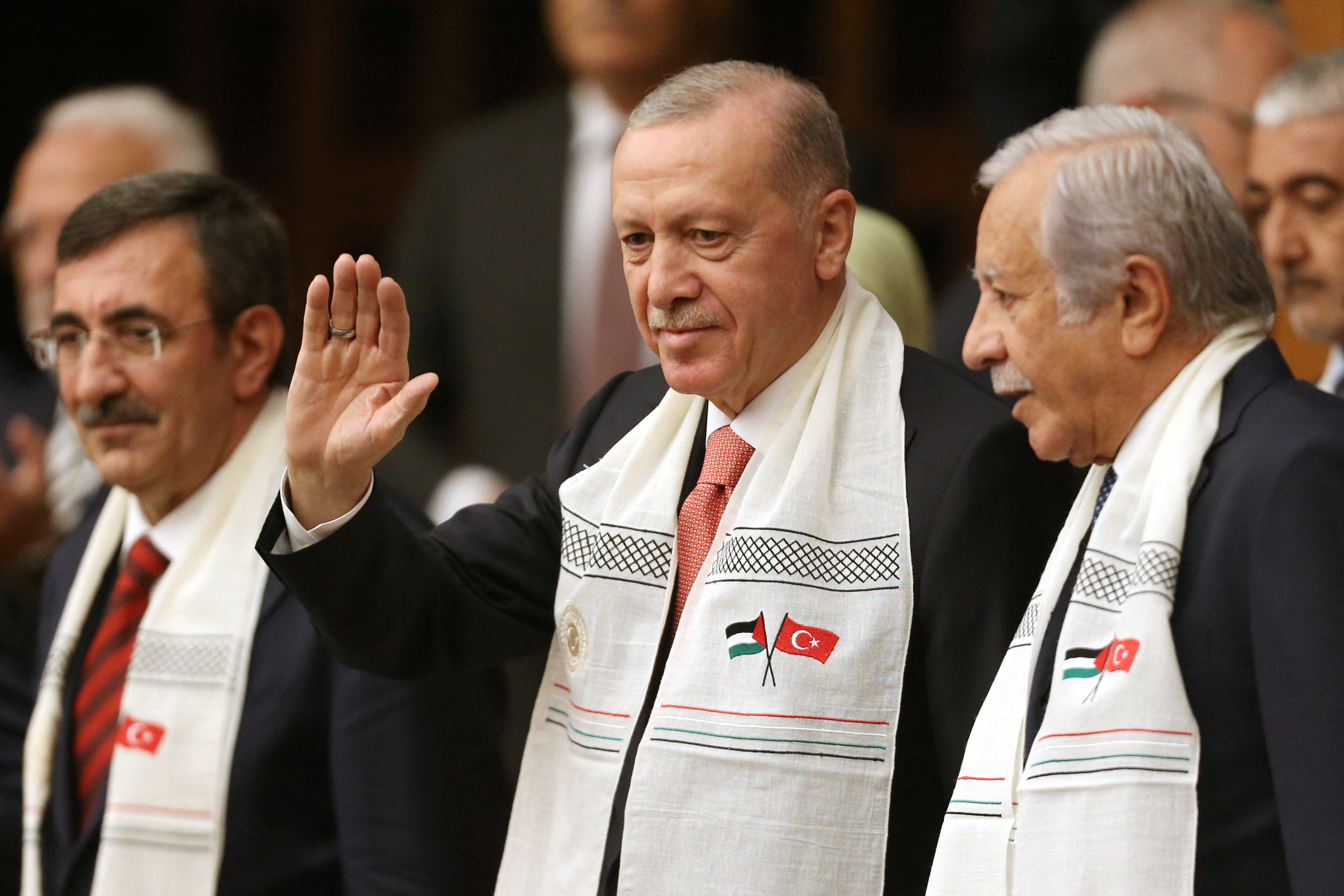 Turkish President Recep Tayyip Erdogan arrives at the General Assembly to listen Palestinian President Mahmoud Abbas’ speech at the Turkish parliament in Ankara, Turkey, on August 15, 2024. Photo: Reuters