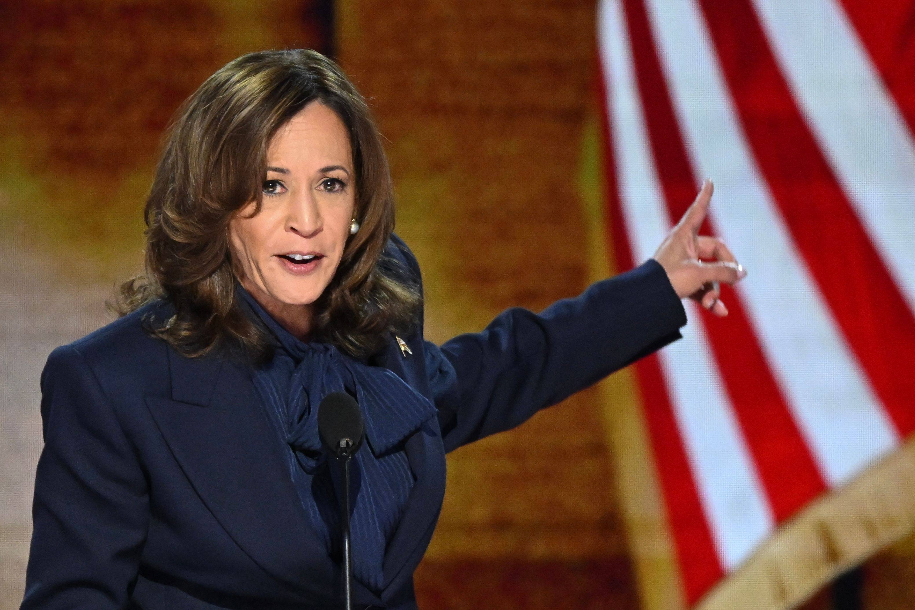 US Vice-President Kamala Harris addressing the Democratic National Convention in Chicago on Thursday, accepting her party’s presidential nomination. Photo: AFP