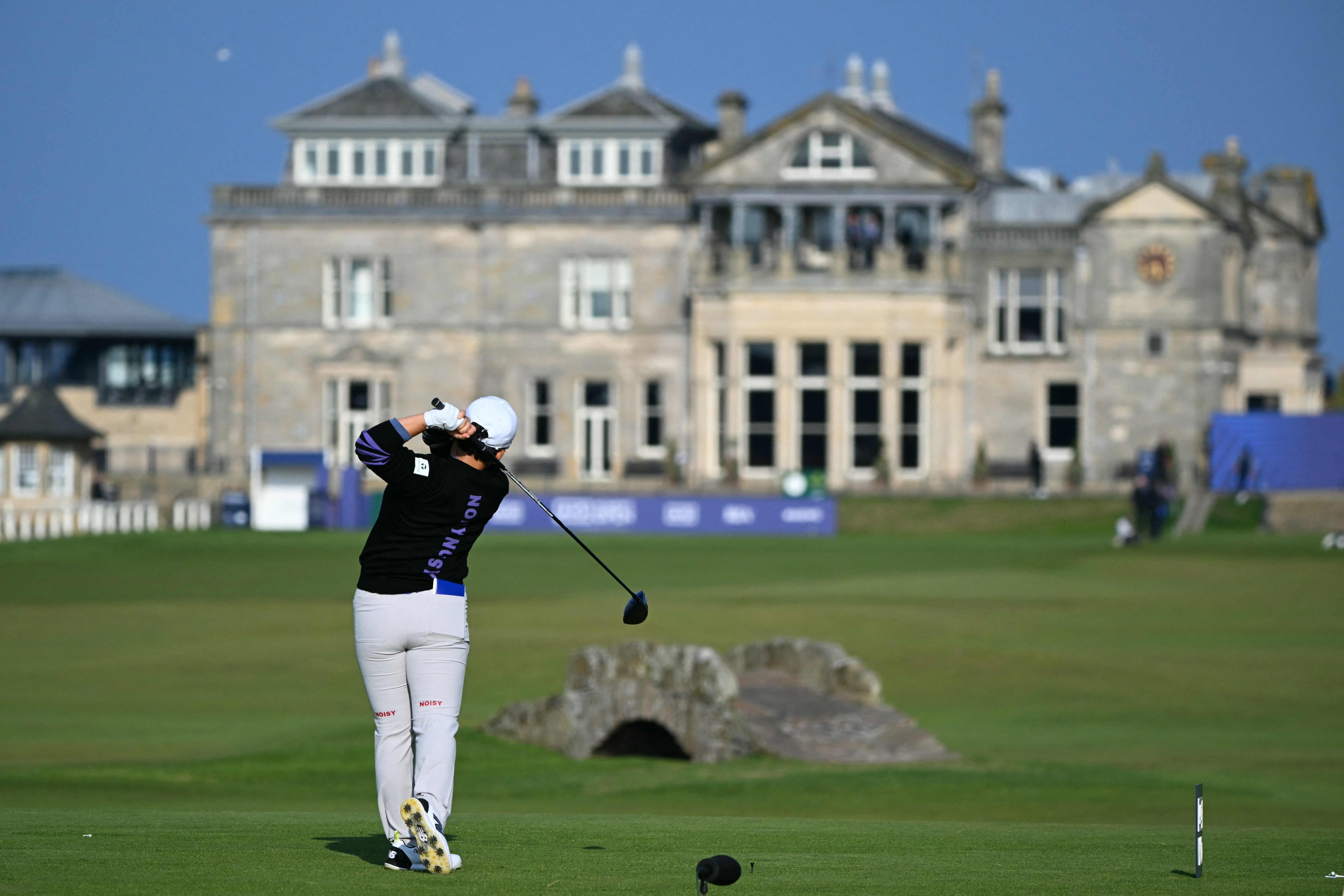 South Korea’s Shin Ji-yai tees off on 18 on day three of the 2024 Women’s Open Golf Championship at St Andrews. Photo: AFP