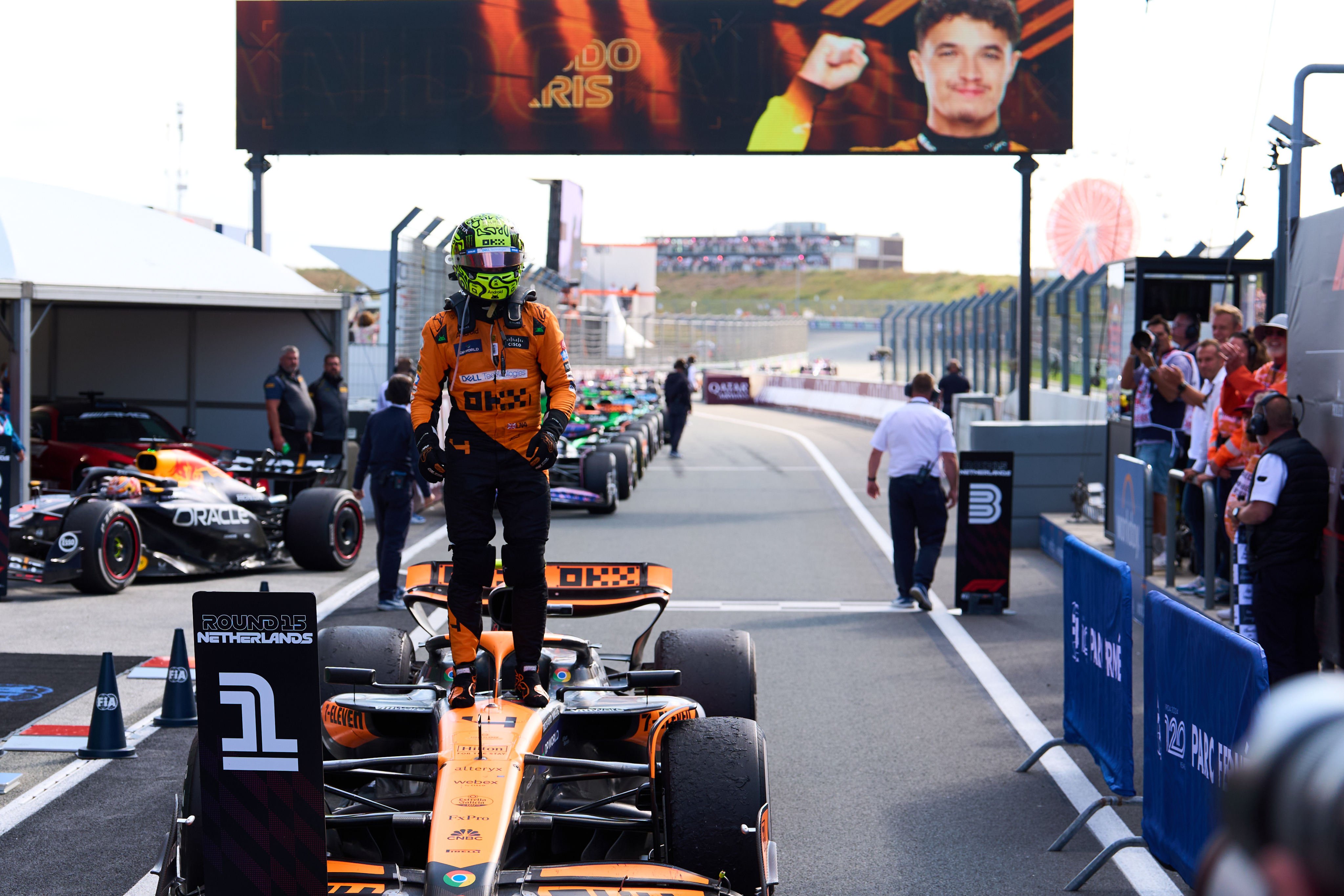 McLaren’s British driver Lando Norris reacts after winning the Dutch Grand Prix at Zandvoort circuit on Sunday. Photo: Xinhua