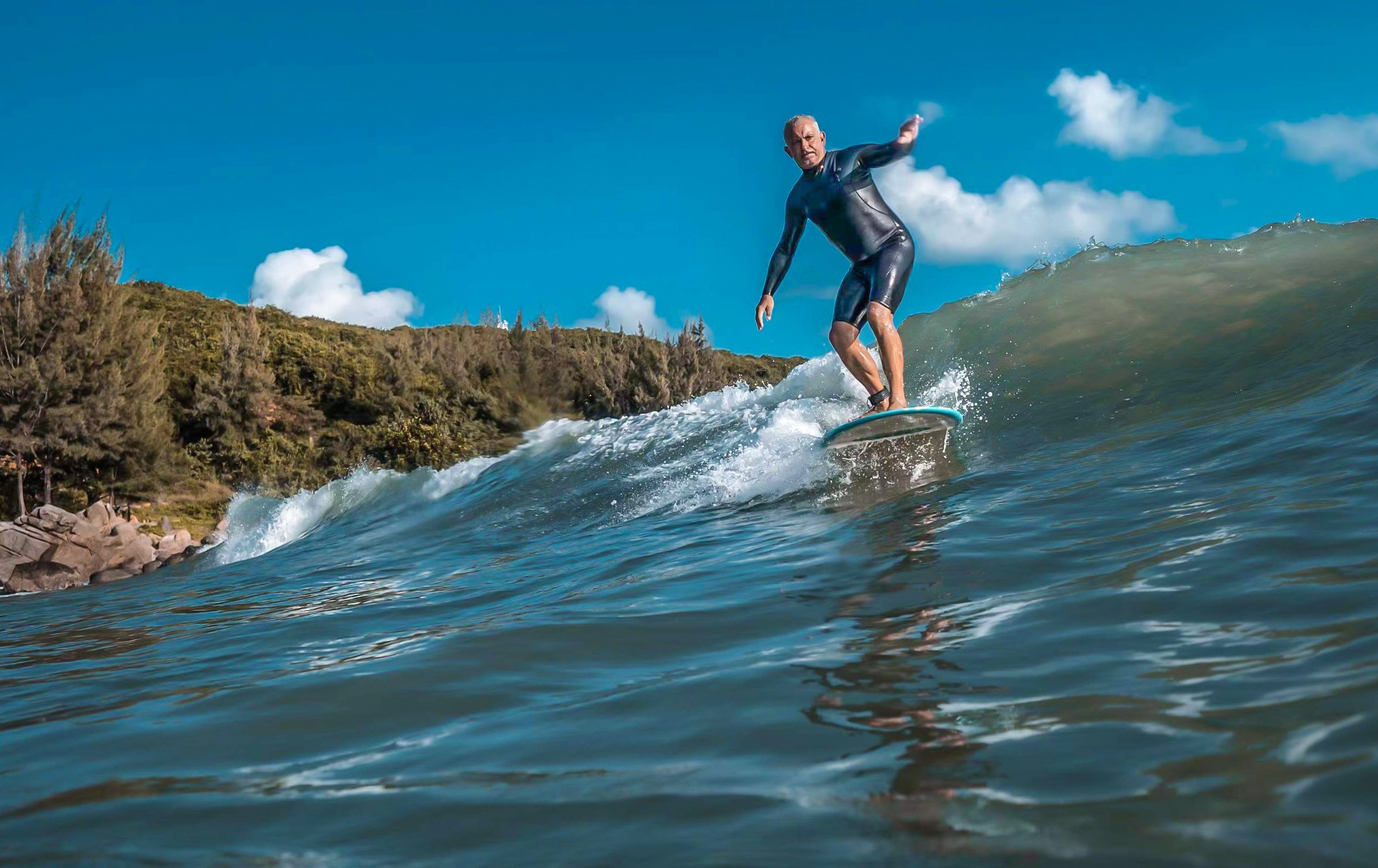 Italian surf coach and author Nik Zanella riding a wave at Xintan Bay in his home base of Hainan Island, China. Photo: courtesy Nik Zanella