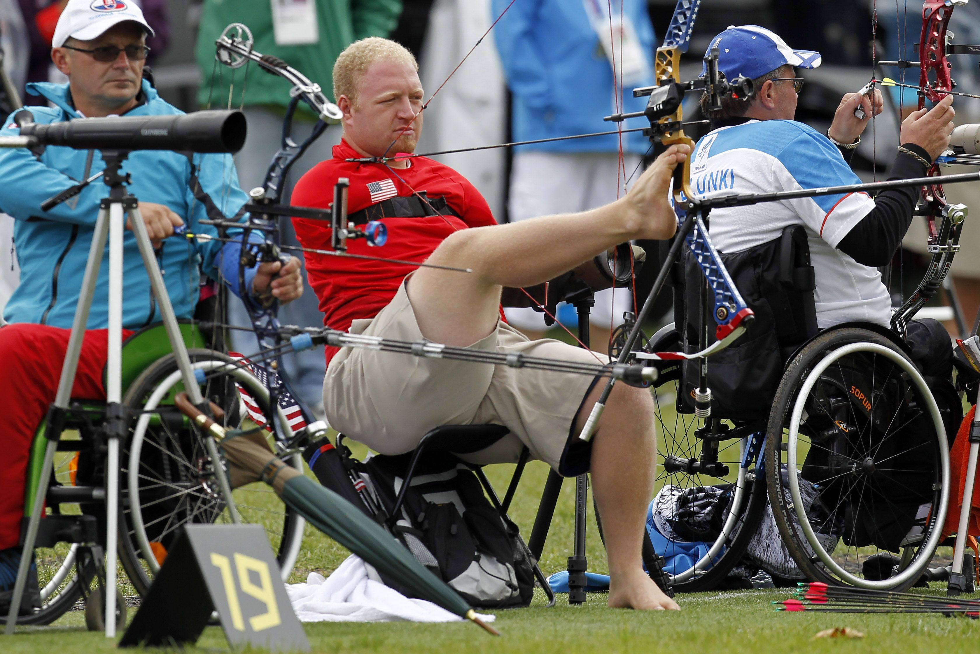 American Matt Stutzman, nicknamed the Armless Archer, won silver in the men’s archery individual compound open at the London 2012 Paralympic Games. Photo: AFP