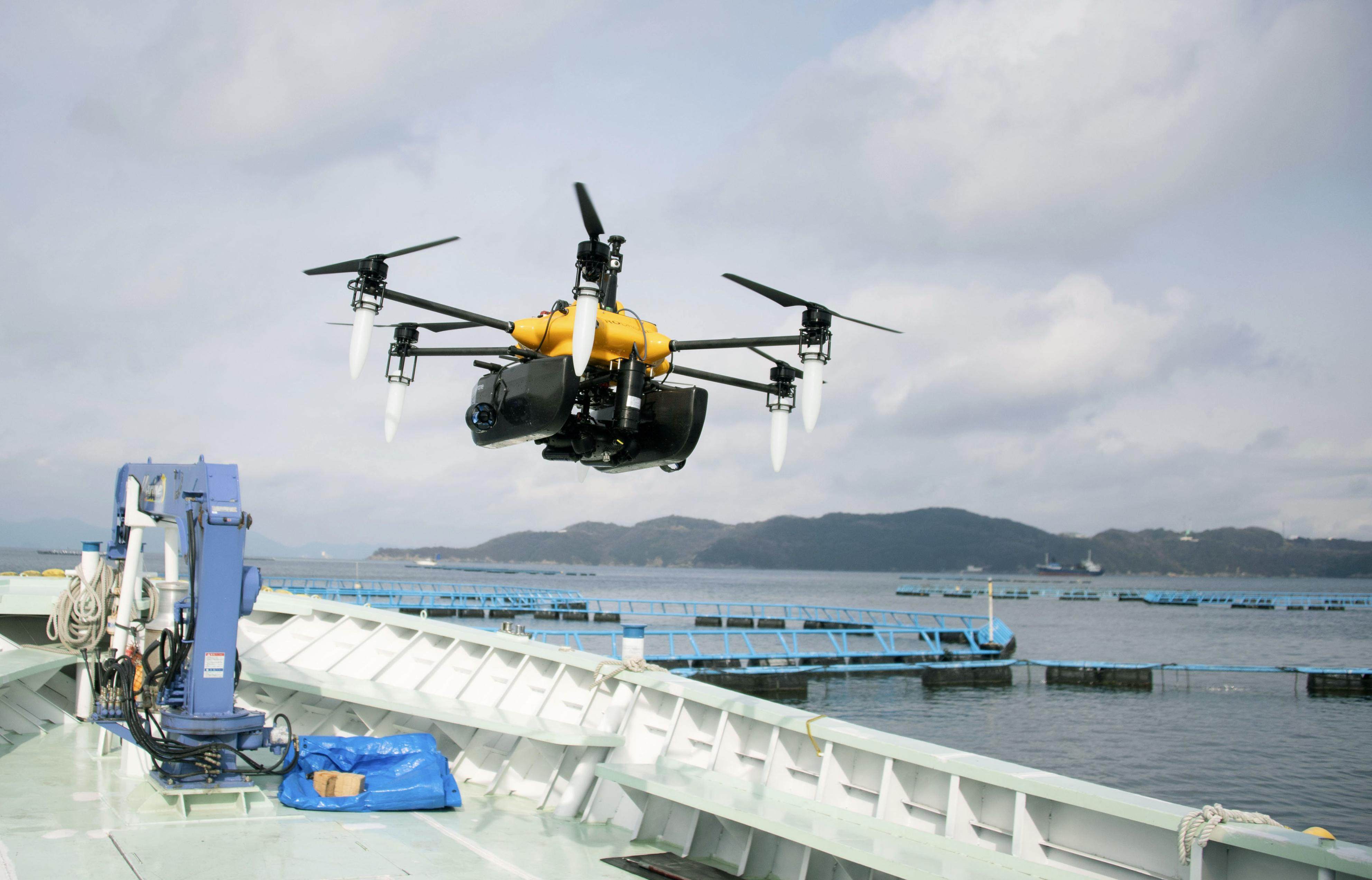 A drone flys off the coast of Himeji, Japan’s Hyogo prefecture. Photo: Kyodo