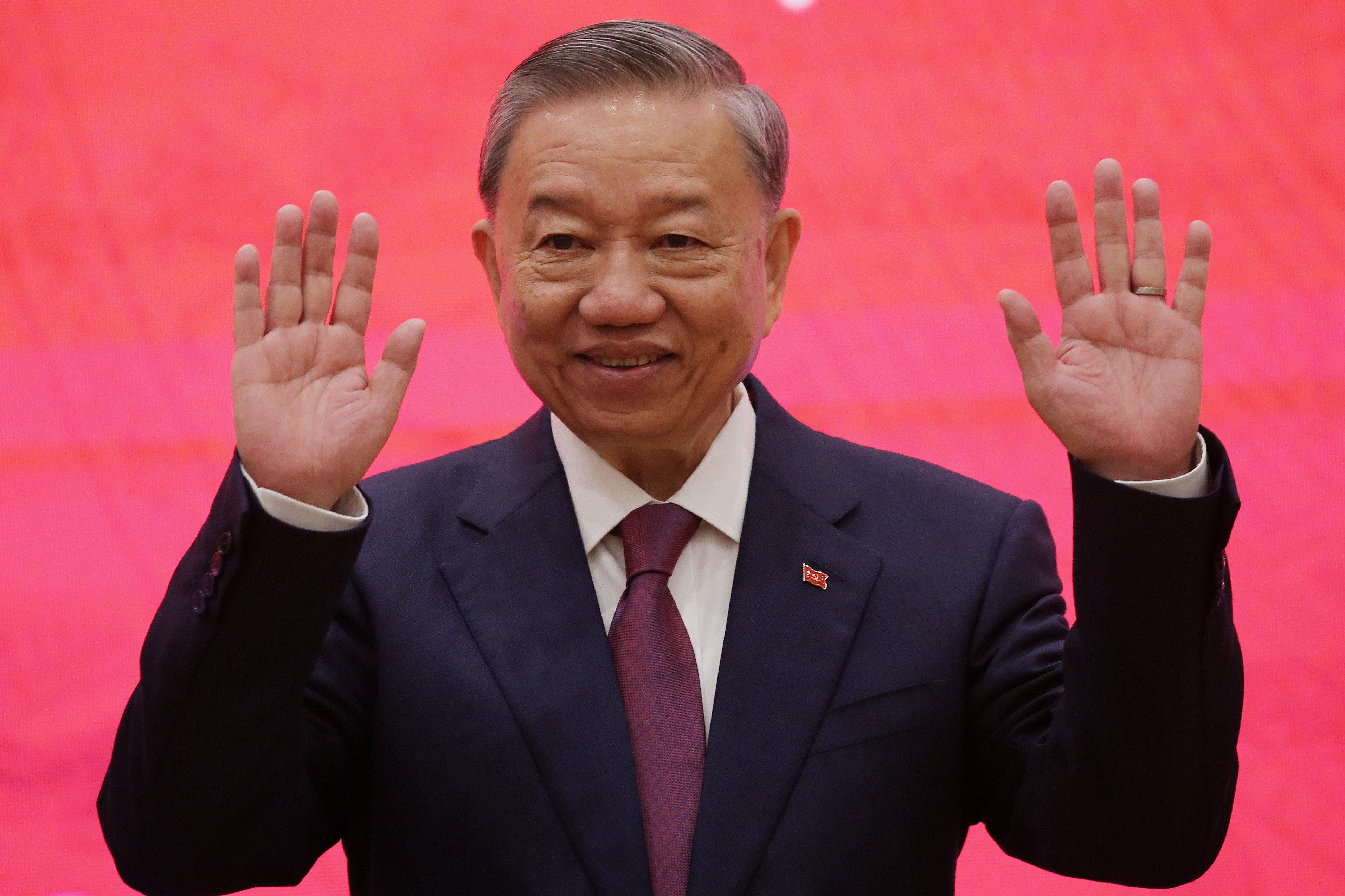 To Lam gestures at a press conference on August 3 after being elected general secretary of the Communist Party of Vietnam. Photo: EPA-EFE