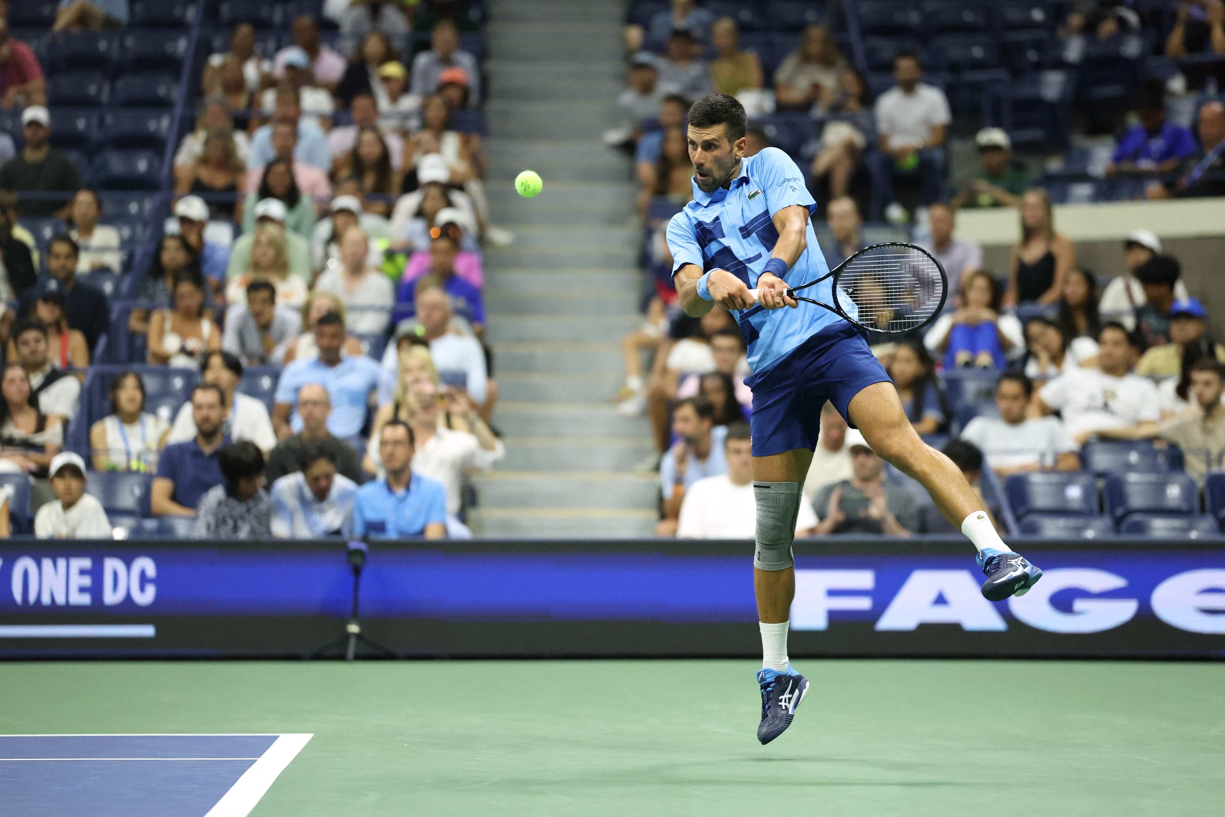 With a grey sleeve over his surgically repaired knee, Djokovic racked up almost twice as many unforced errors as winners against Moldova’s Radu Albot. Photo: AFP