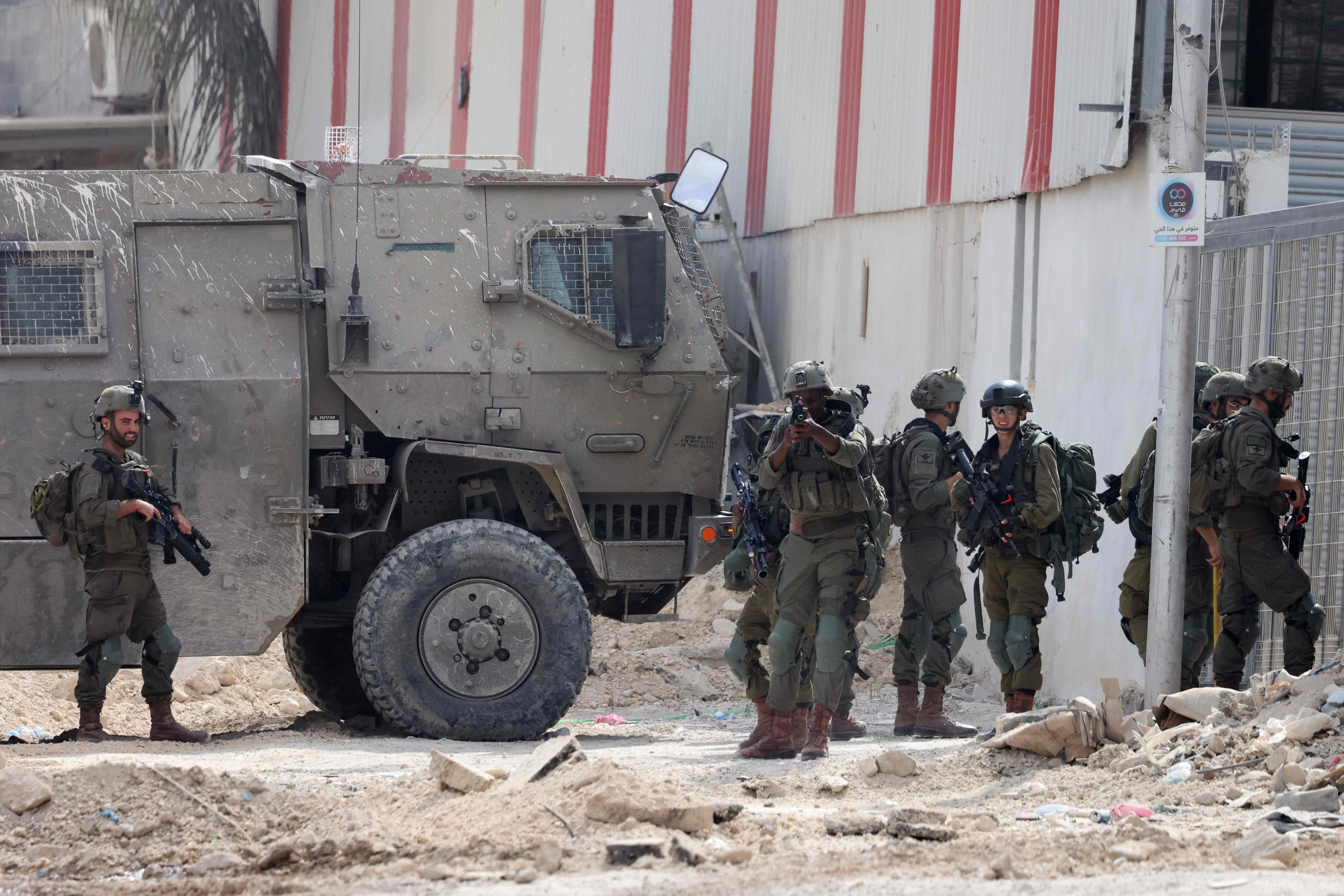 Israeli soldiers operating in the Nur Shams camp for Palestinian refugees, near the city of Tulkarem in the West Bank. Photo: AFP