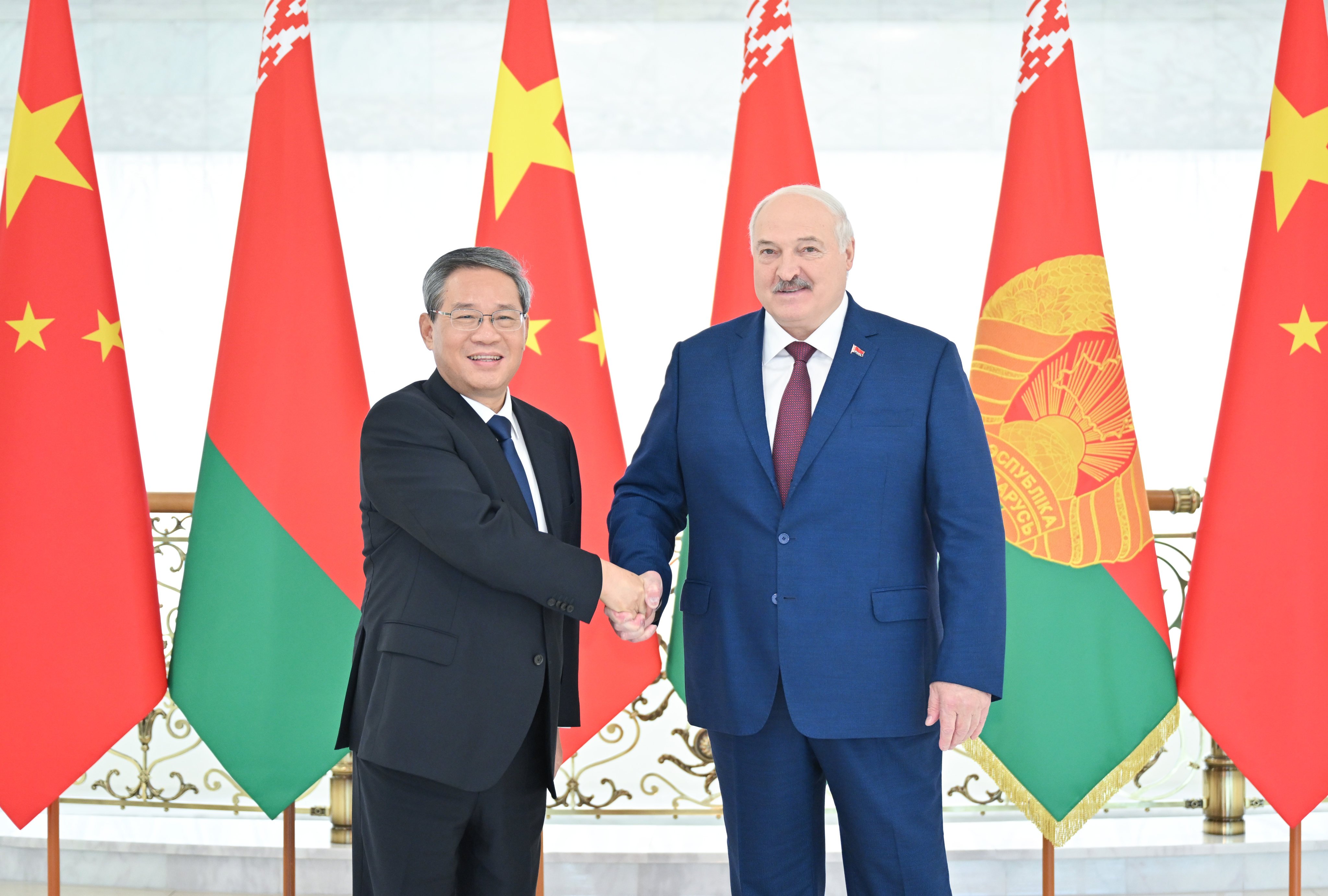 Chinese Premier Li Qiang (left) meets Belarusian President Alexander Lukashenko at the Palace of Independence in Minsk, Belarus, on August 22. Belarus has stepped up its engagement with China in recent years as it tries to lessen its dependence on neighbouring Russia. Photo: Xinhua