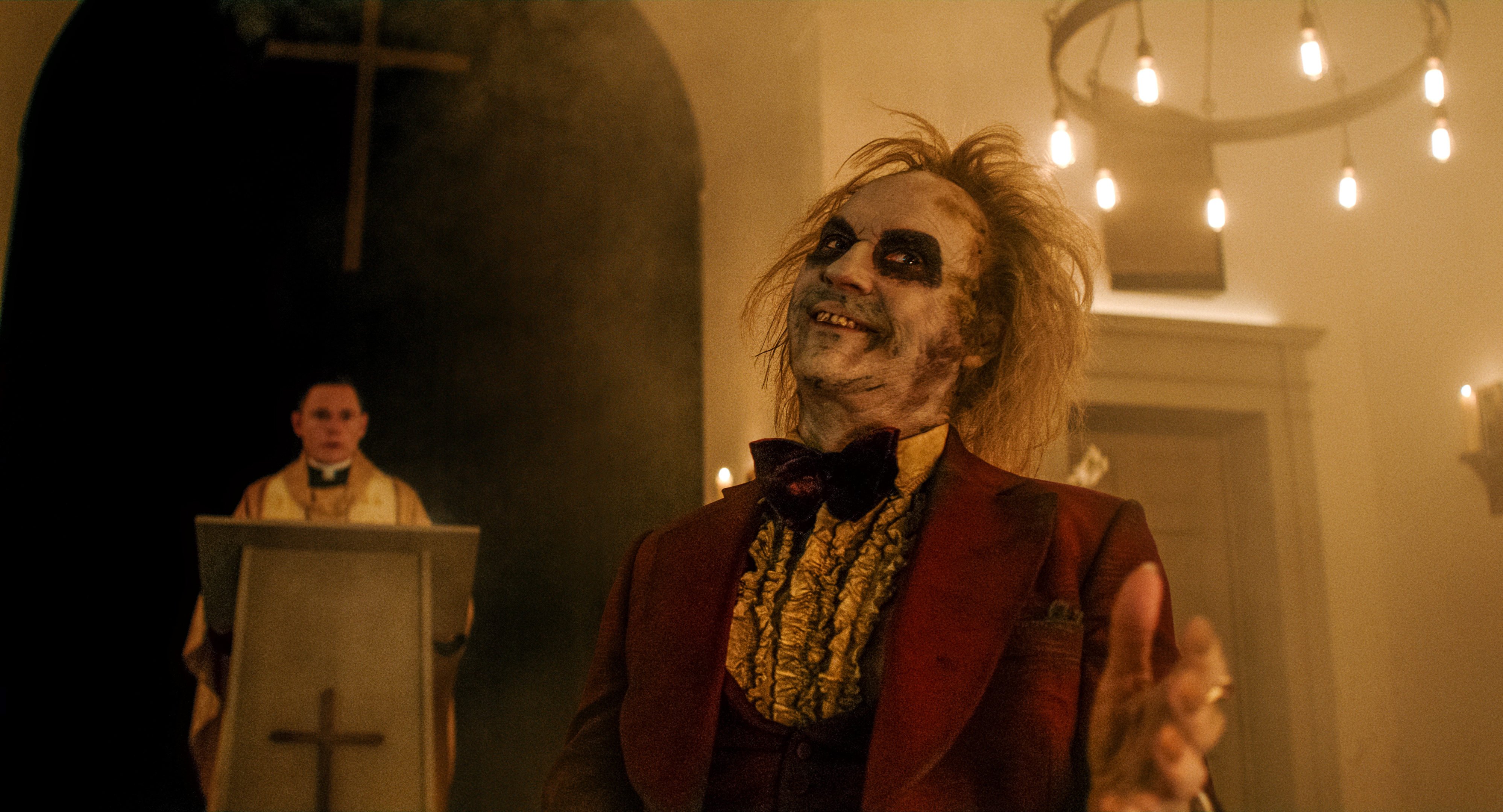 Michael Keaton in a still from Beetlejuice Beetlejuice. Photo: Parisa Taghizadeh/Warner Bros. Entertainment Inc.