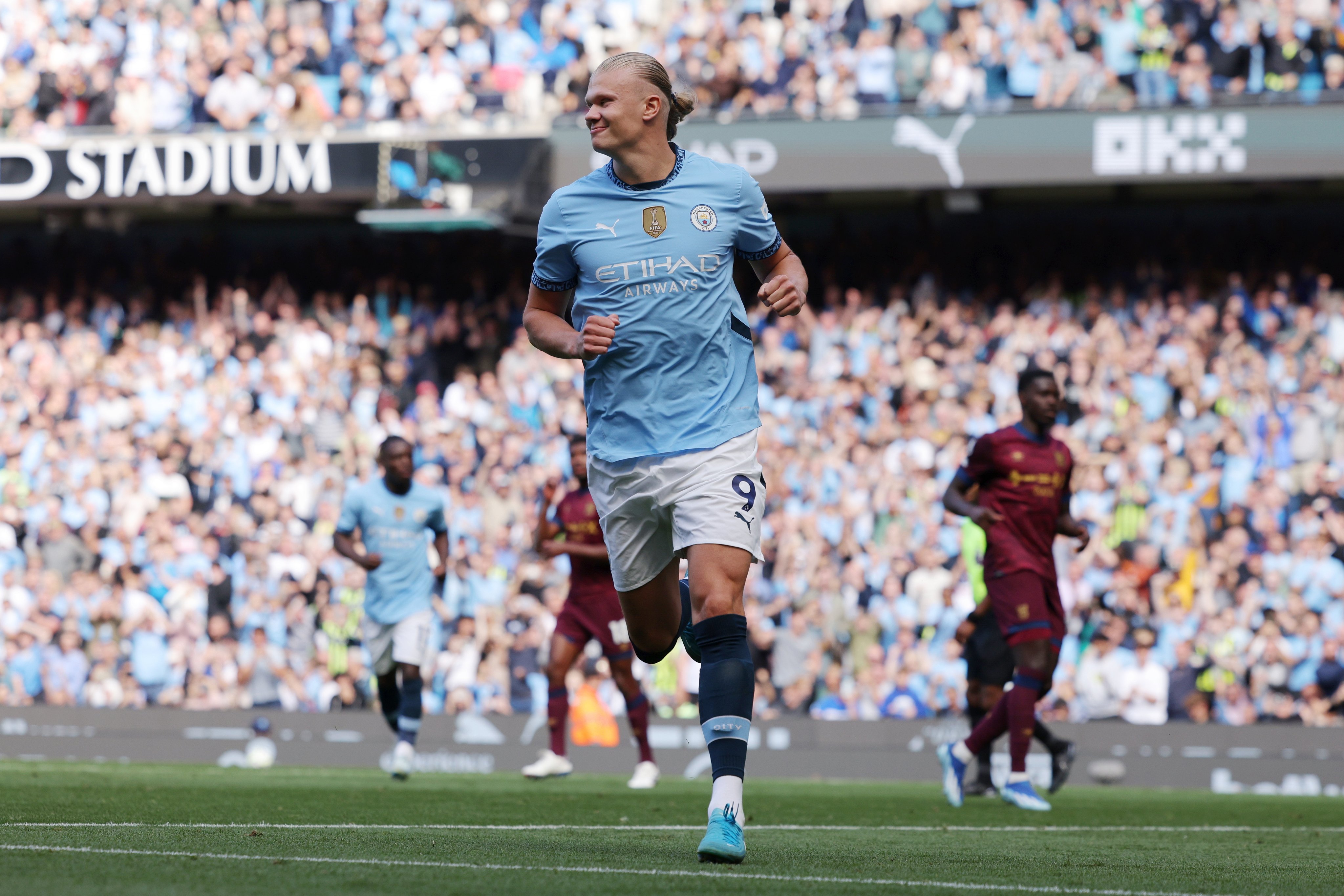 Erling Haaland celebrates as he completes a hat-trick for Manchester City against Ipswich in Gameweek 2. Photo: EPA