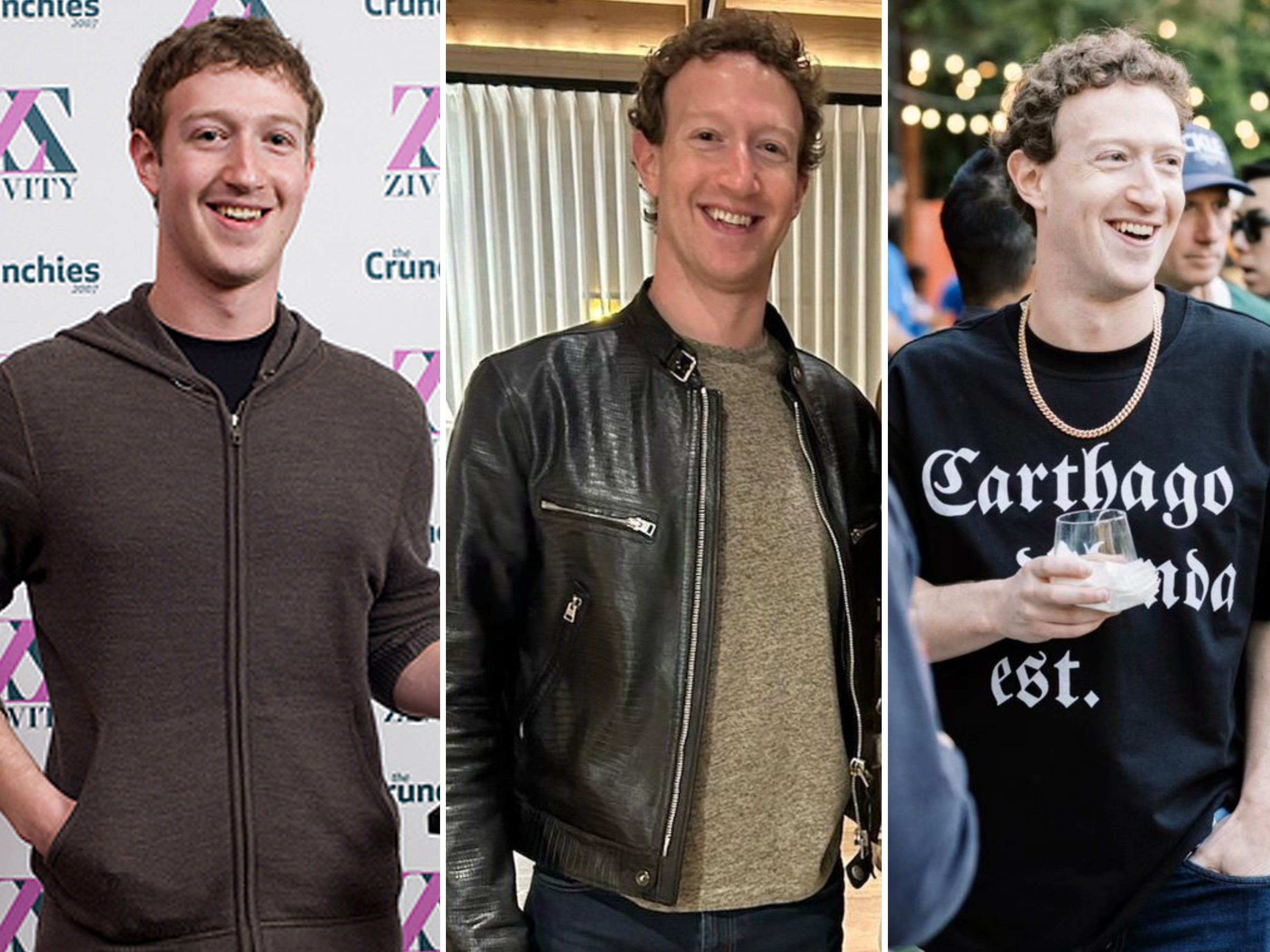 How Meta CEO Mark Zuckerberg went from wearing hoodies at tech conferences to reviving 90s fashion with Bill Gates and suiting up for the Anant Ambani’s wedding. Photos: AFP, @Zuck/Instagram