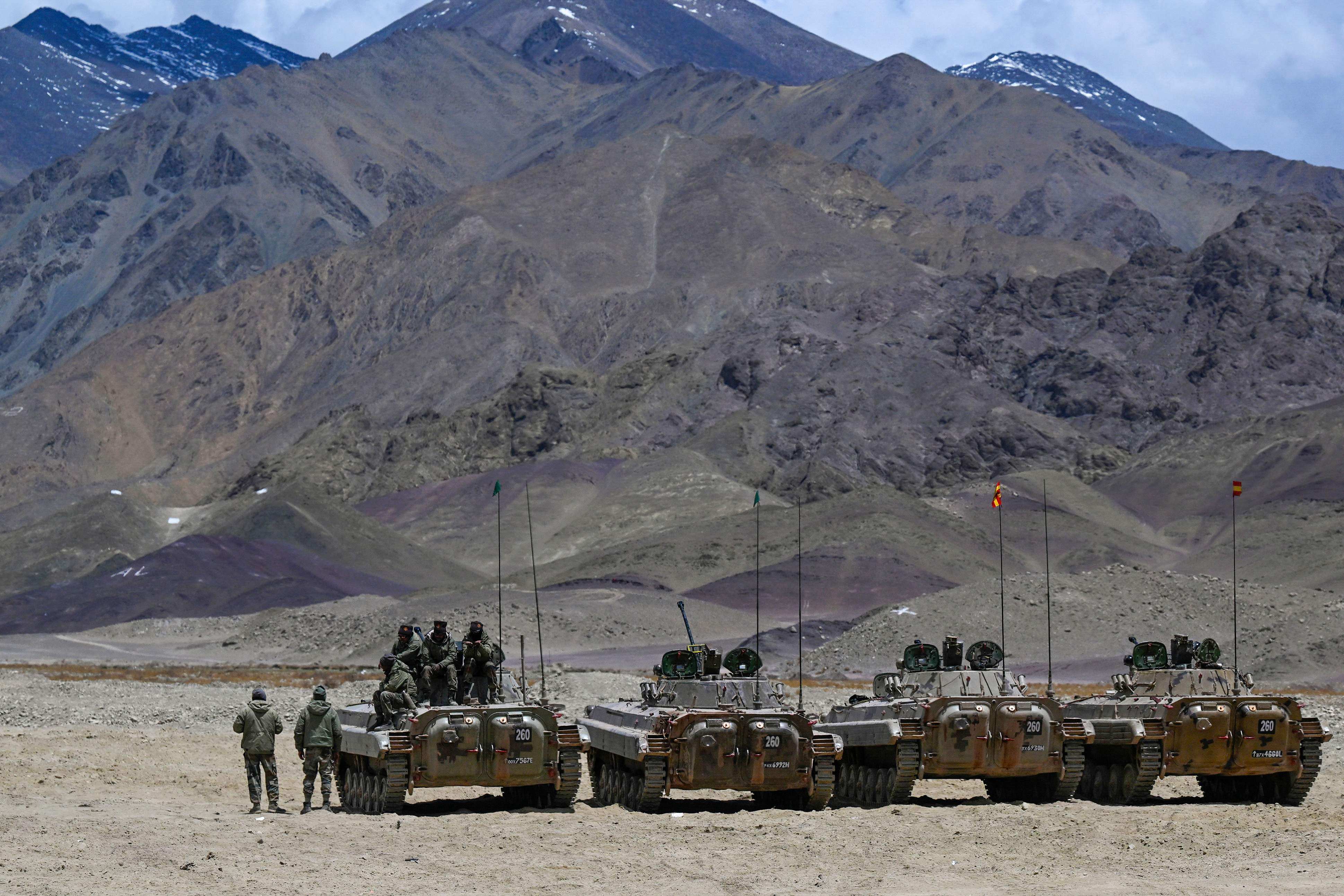 Armoured Indian army vehicles at a military camp in a Himalayan border area with China. Both countries maintain a significant military presence along their disputed border. Photo: AFP 