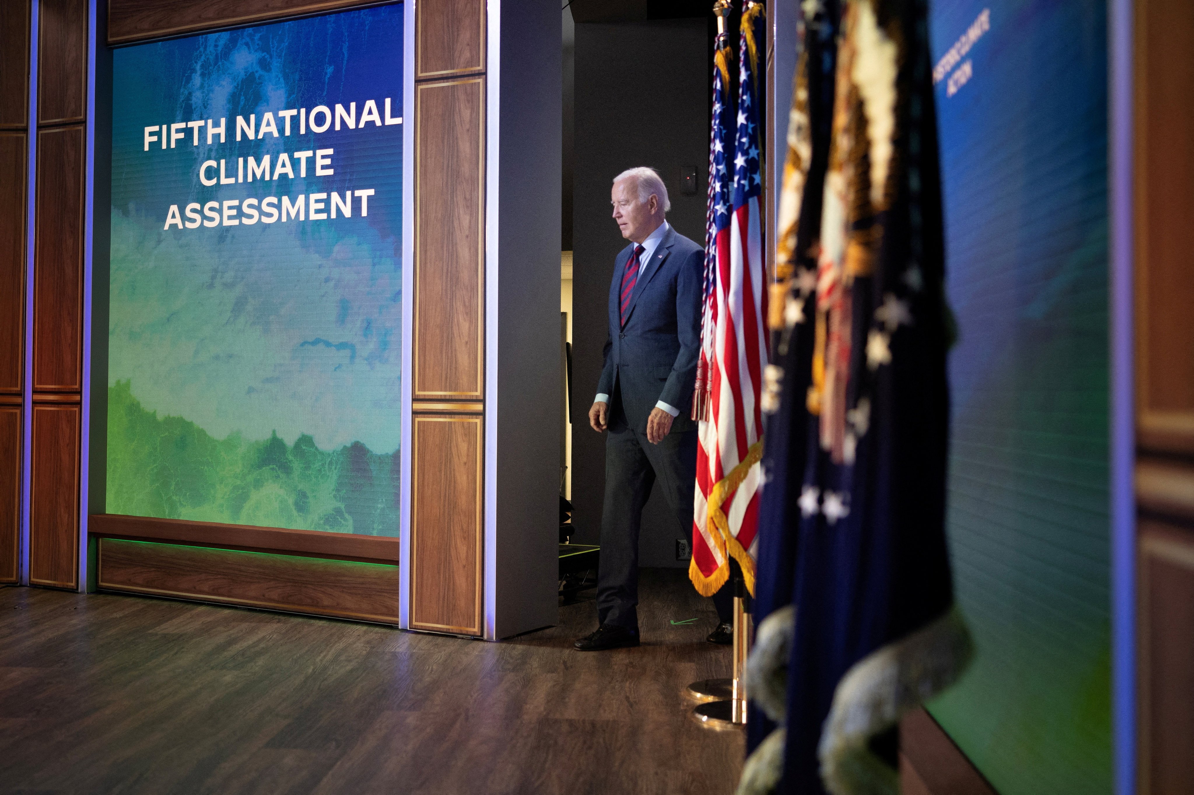 US President Joe Biden arrives to speak on his administration’s climate change initiative, at the White House in Washington on November 14, 2023. Photo: Reuters