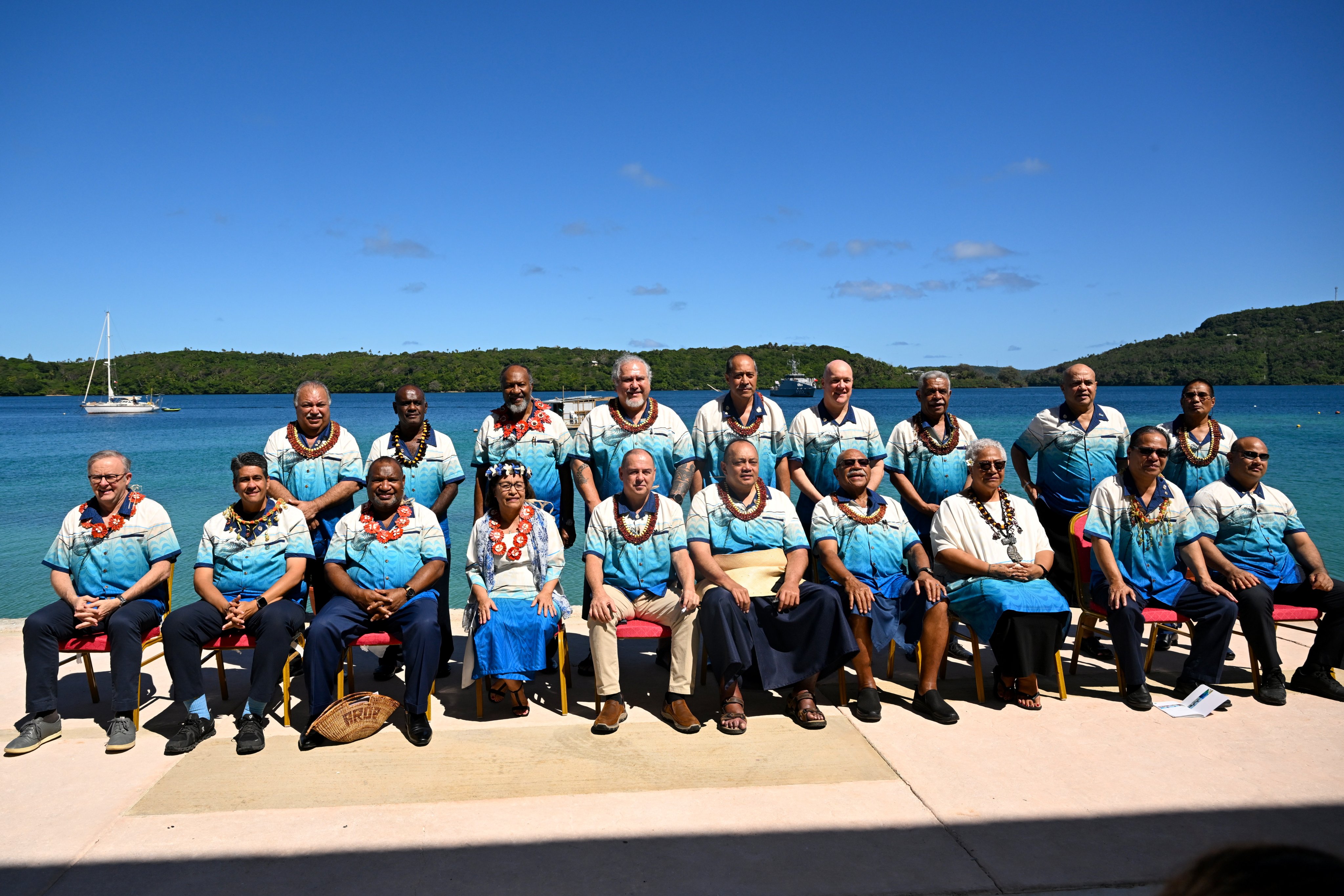 Pacific nation leaders pose for a group picture at a summit in Tonga on August 29. Photo: EPA-EFE