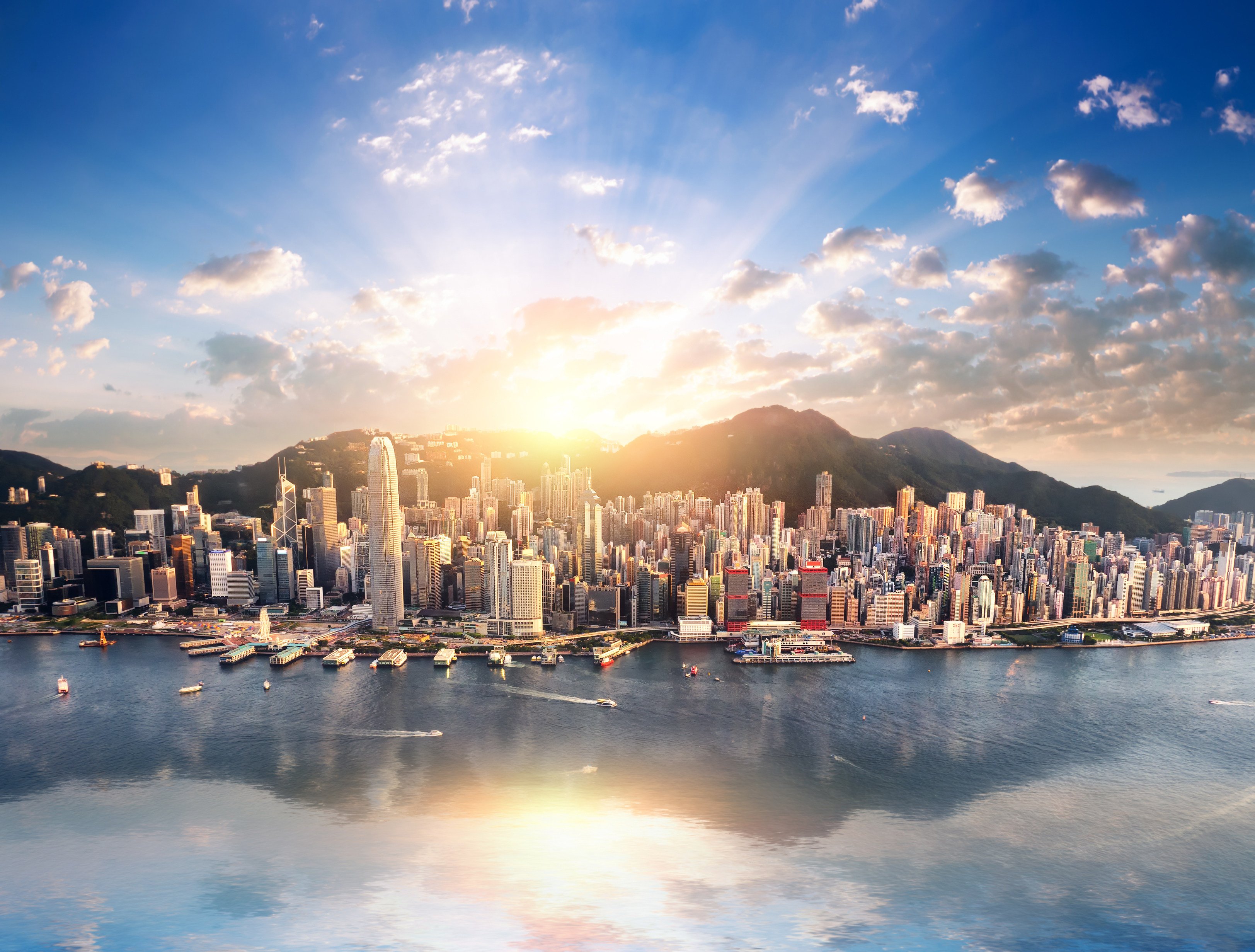 Panoramic view of Hong Kong island’s skyline at sunset. Photo: Shutterstock