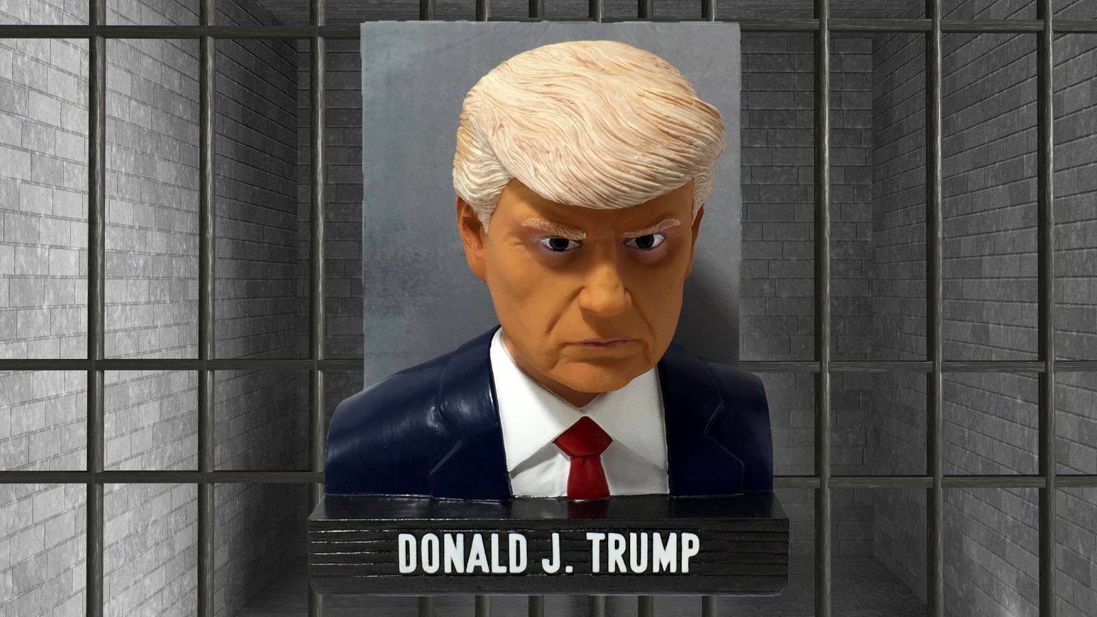 A bobblehead depicting former US president Donald Trump’s mugshot. Photo: The National Bobblehead Hall of Fame and Museum