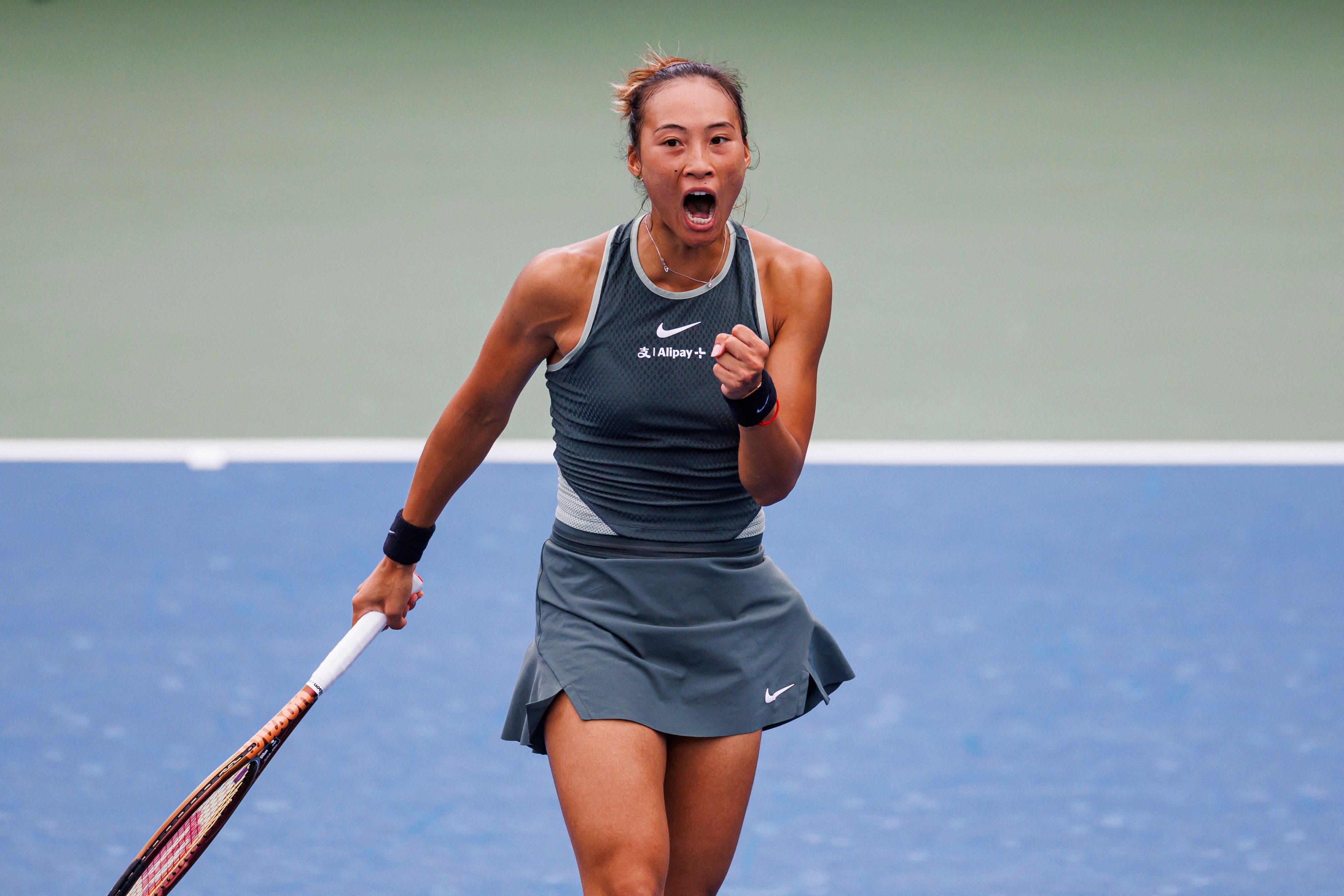 Zheng Qinwen celebrates beating Julie Niemeier in the third round of the women’s singles at the US Open. Photo: USA TODAY Sports