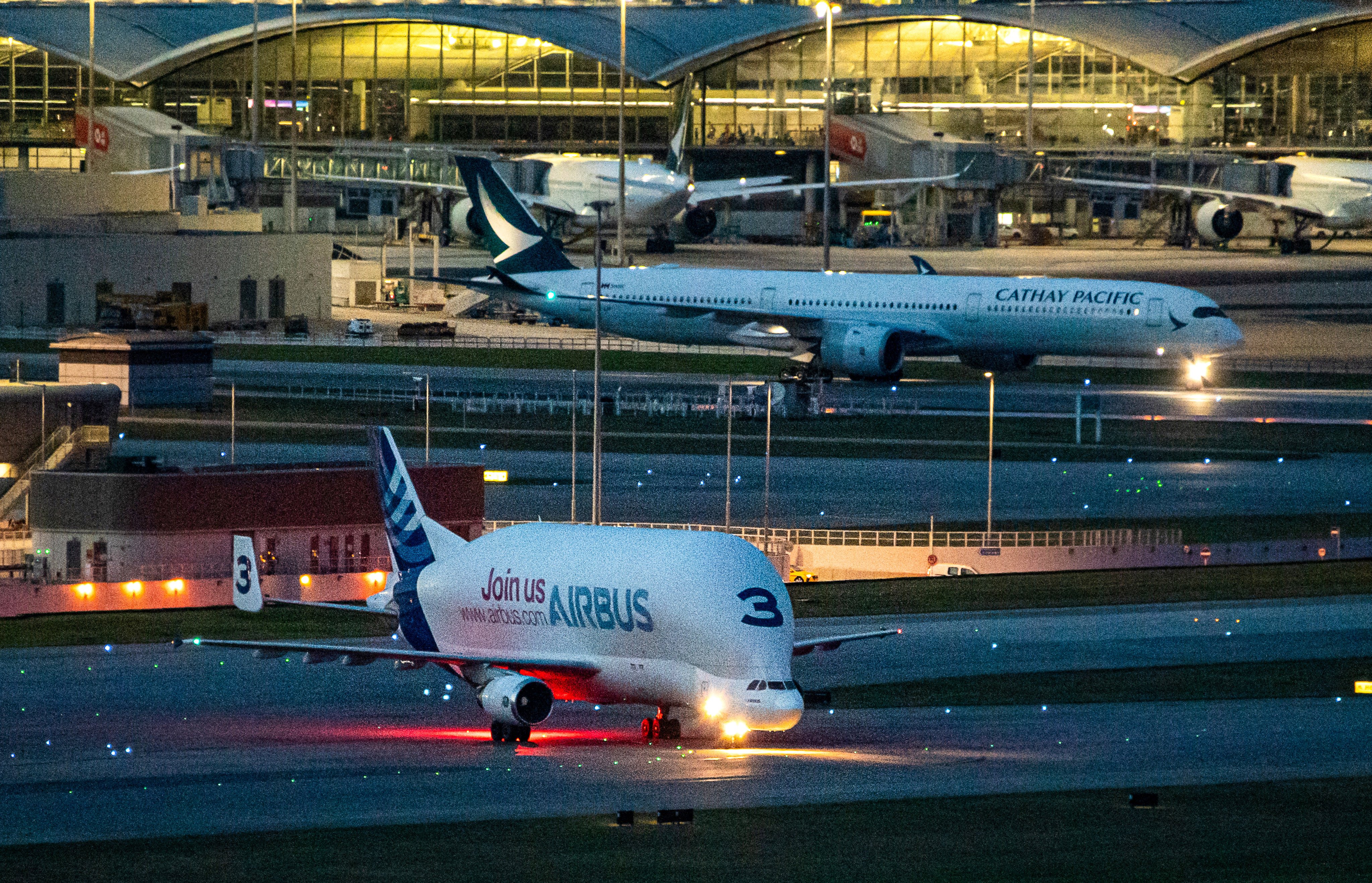 The Airport Authority has said it is the first time one of the Beluga aircraft has visited Hong Kong. Photo: Weibo/FATIII